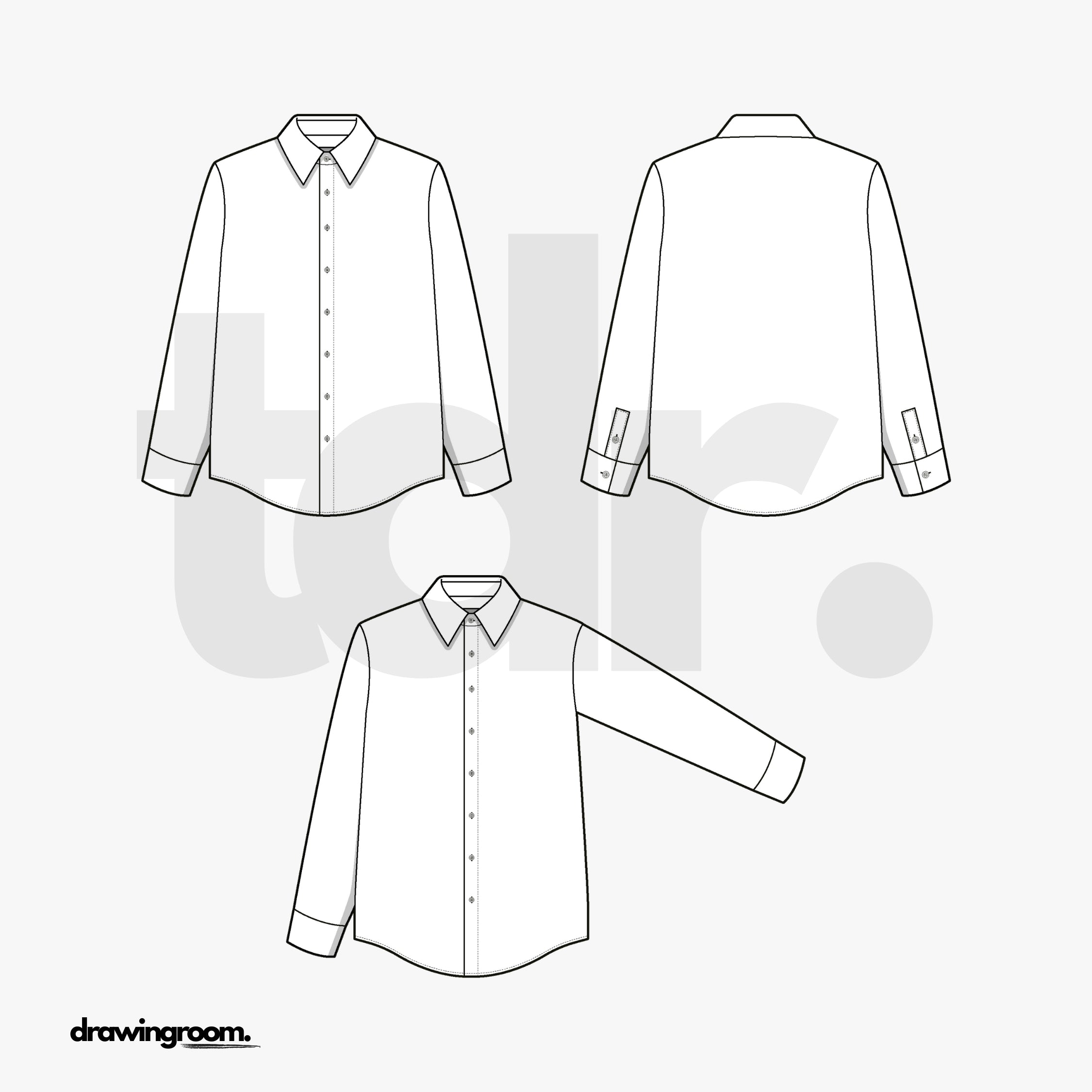 Relaxed Fit Button Up Shirt with Curved Hem - Flat Mockup Vector