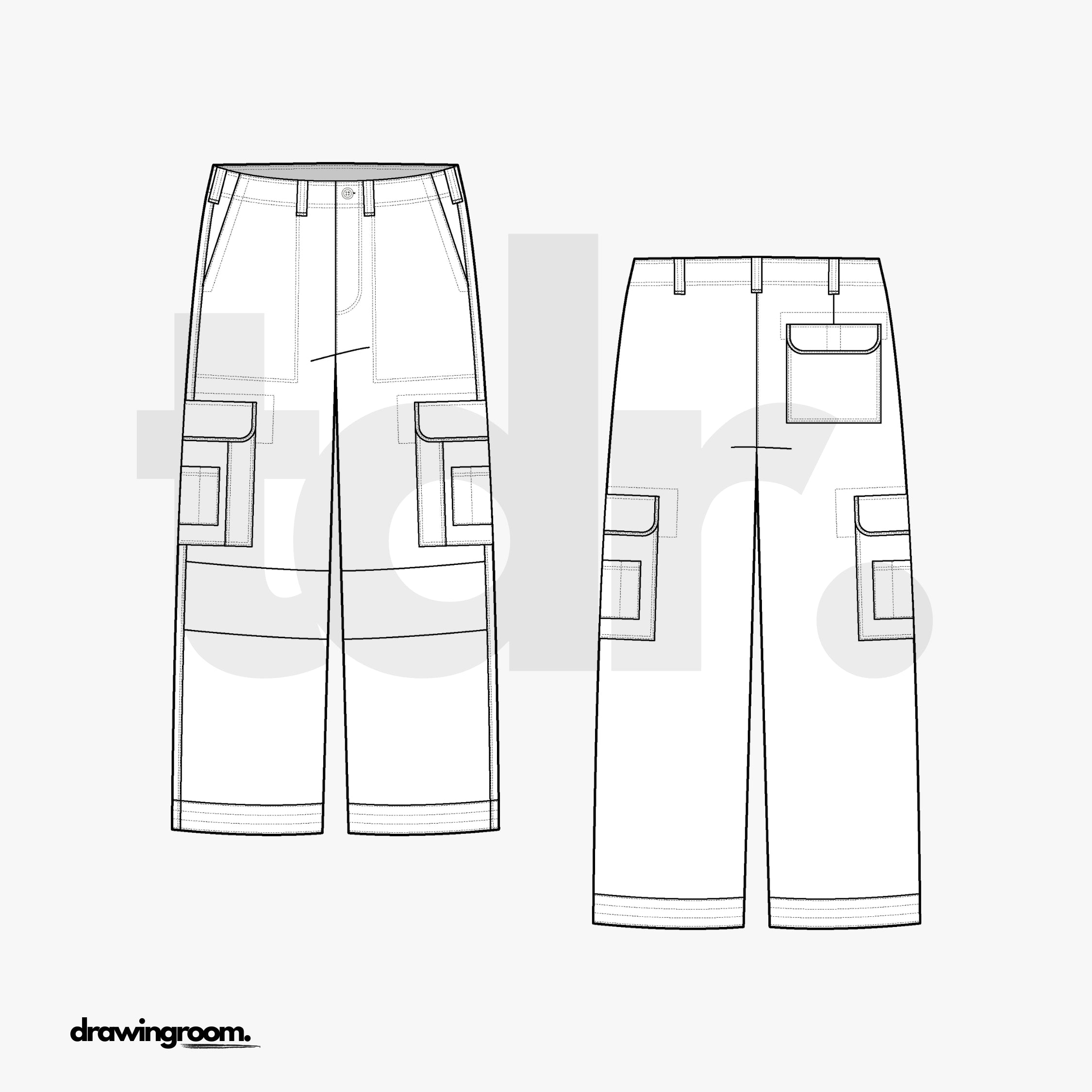 Relaxed Fit Cropped Cargo Pants - Flat Mockup Vector