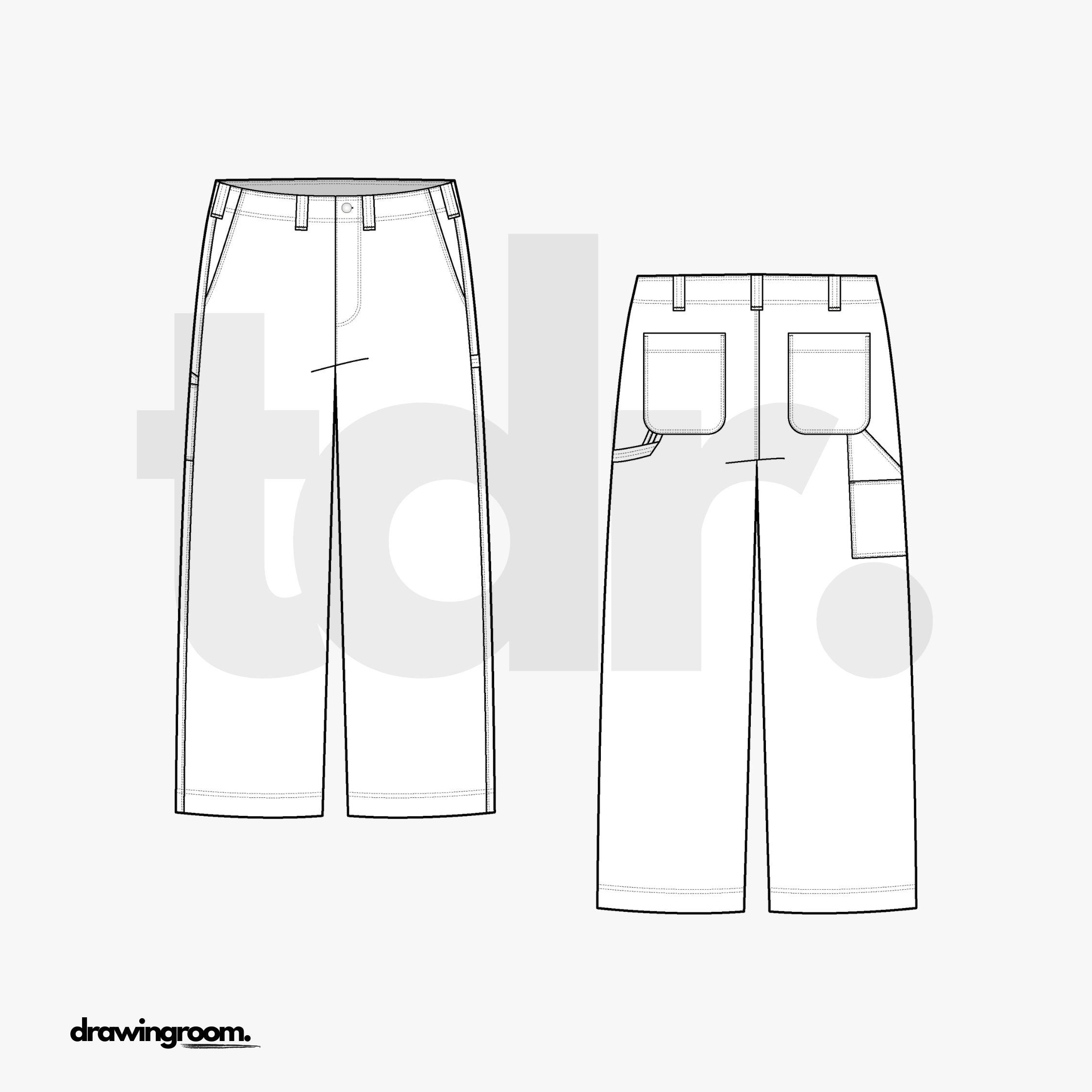 Relaxed Fit Cropped Pants with Hammer Loop - Flat Mockup Vector