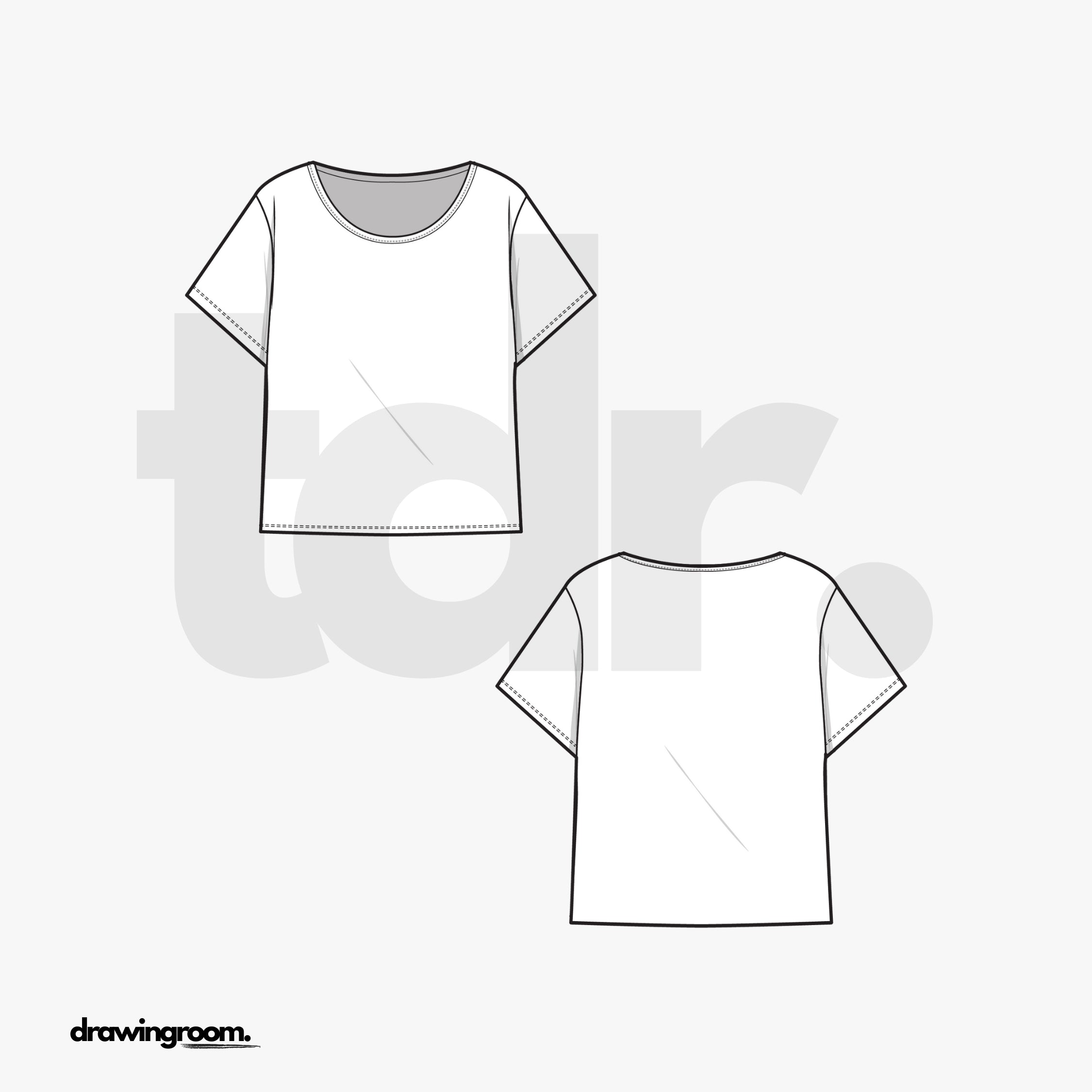 Relaxed Fit Cropped Round Neck T-Shirt - Flat Mockup Vector