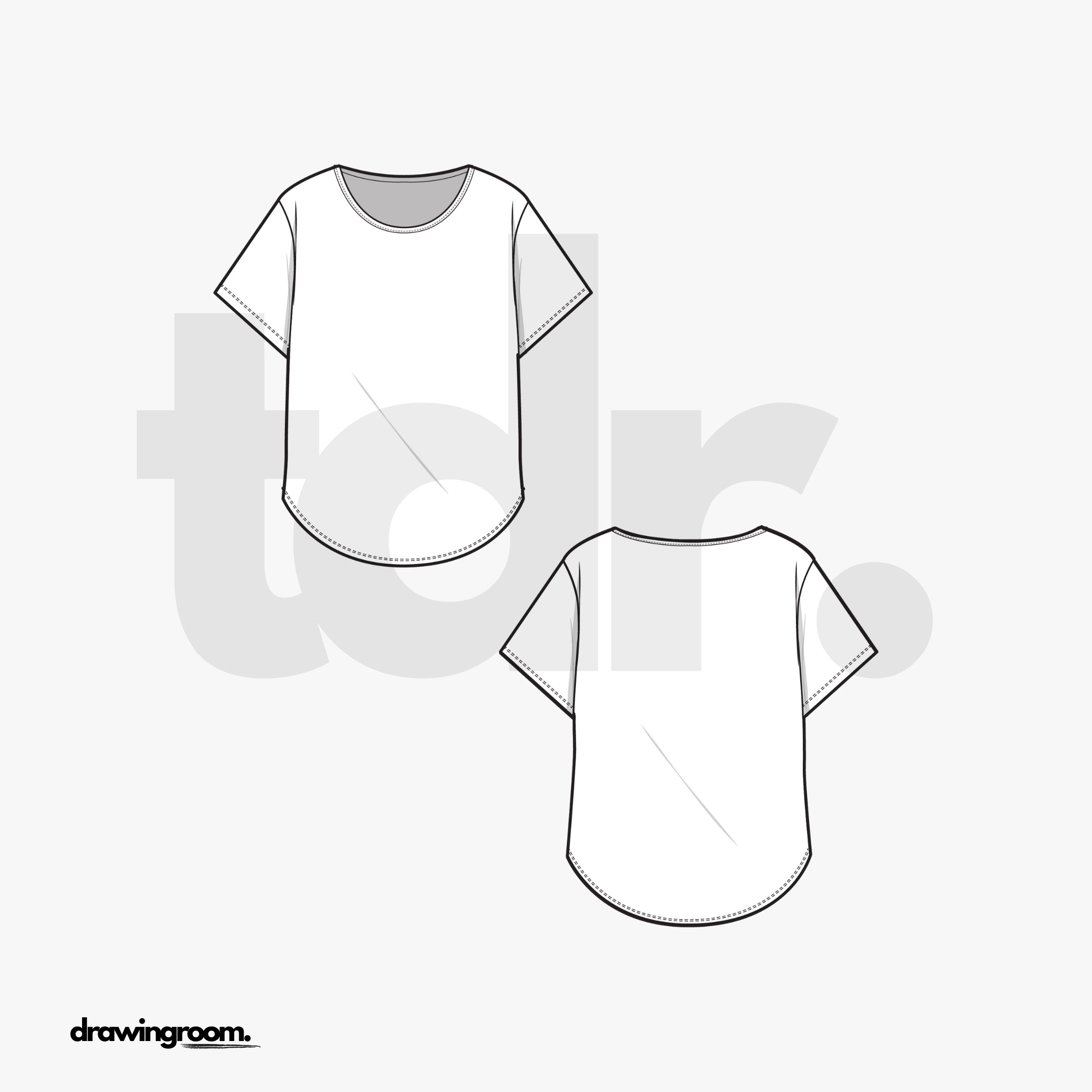 Relaxed Fit Cropped Round Neck T-Shirt with Rounded Hem - Flat Mockup Vector