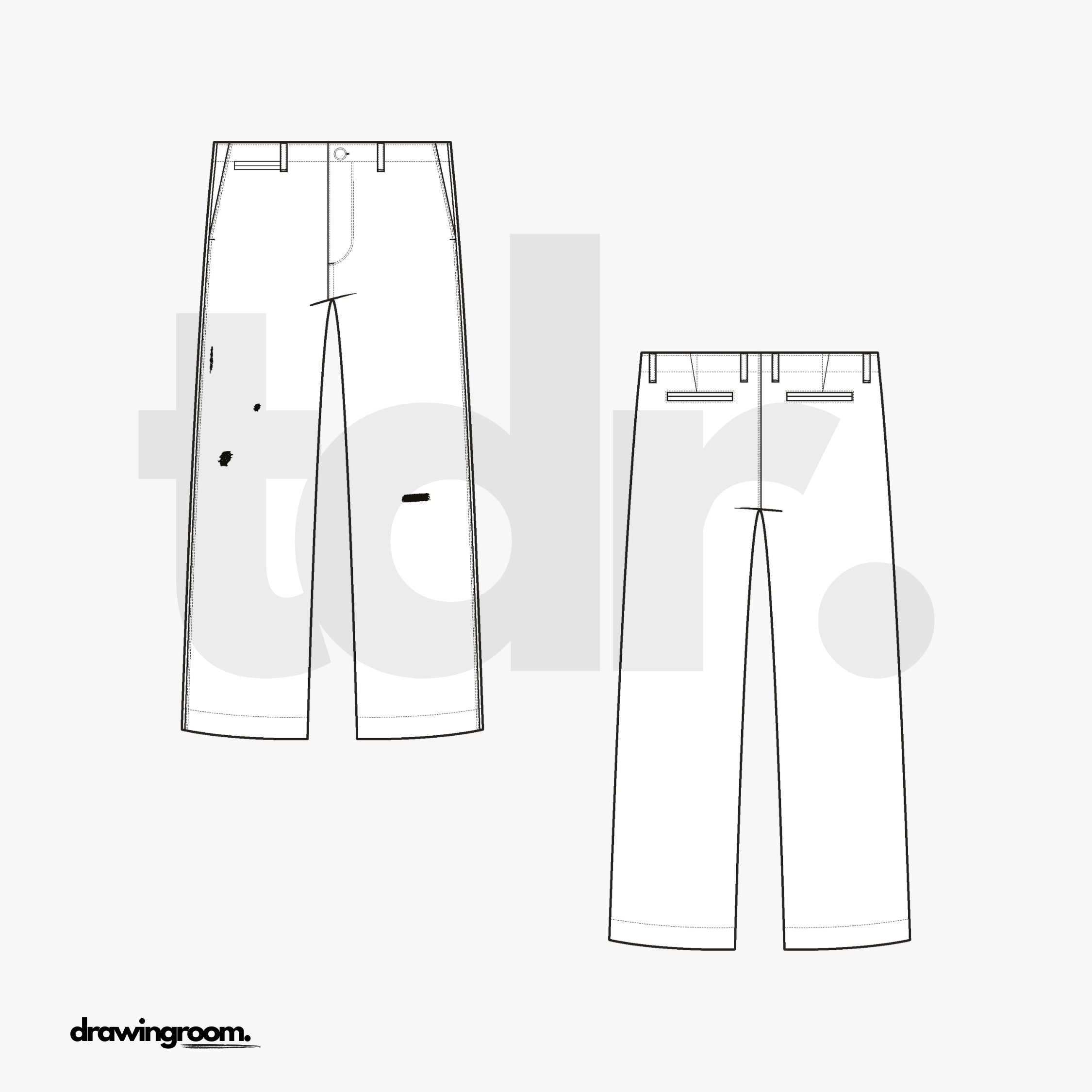 Relaxed Fit Cropped Trousers with Light Distressing - Flat Mockup Vector