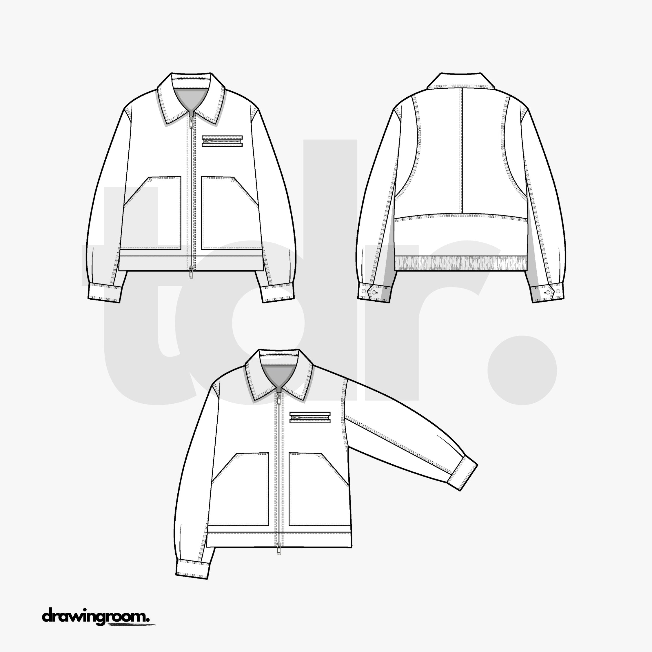 Relaxed Fit Cropped Zip Up Workwear Jacket - Flat Mockup Vector