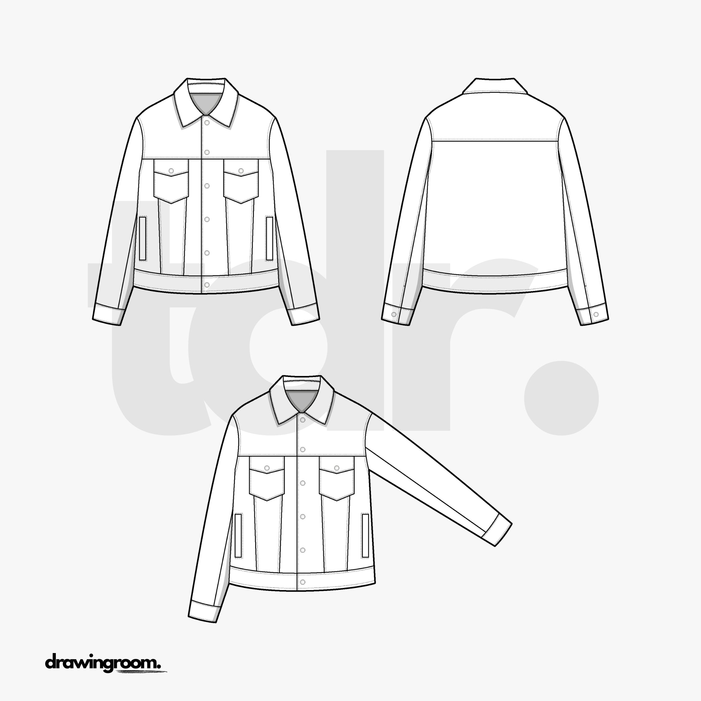 Relaxed Fit Denim Jacket - Flat Mockup Vector