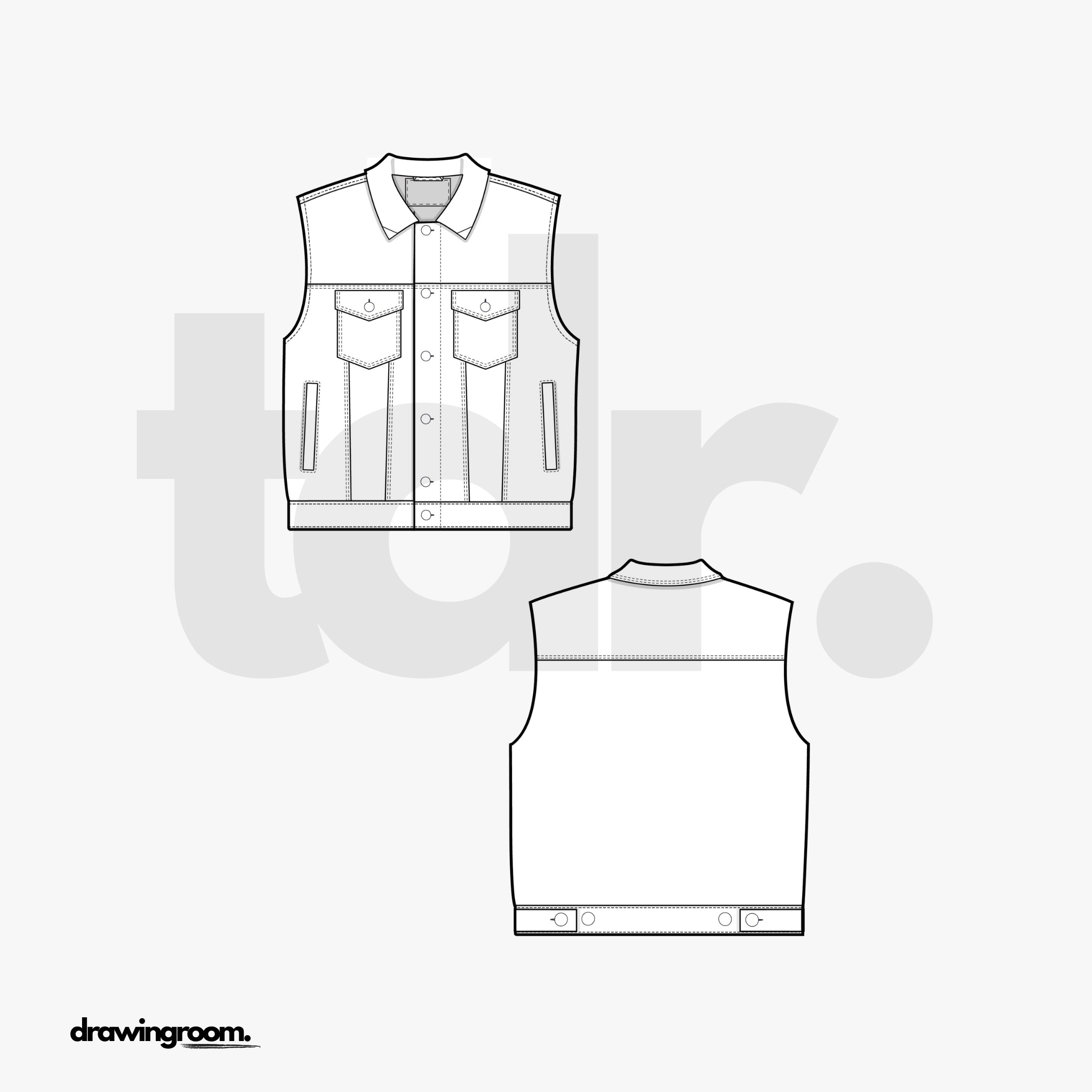 Relaxed Fit Denim Vest - Flat Mockup Vector