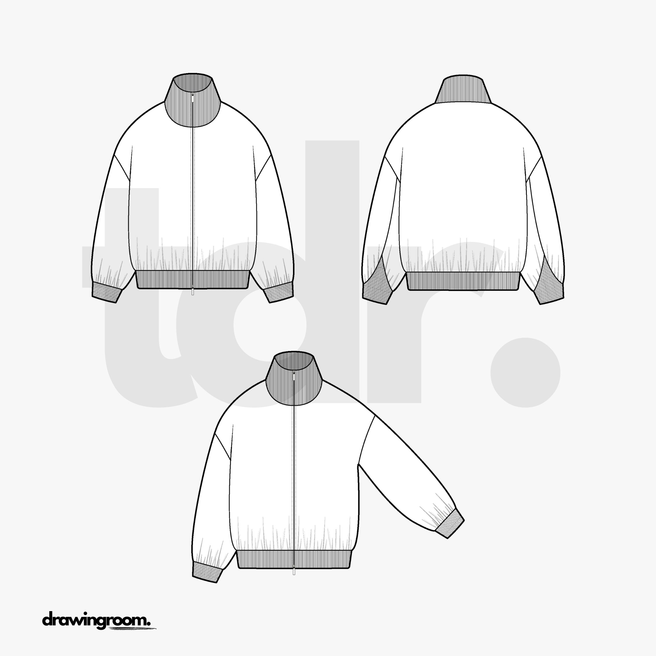 Relaxed Fit Double End Zipper Bomber Jacket with High Neck - Flat Mockup Vector