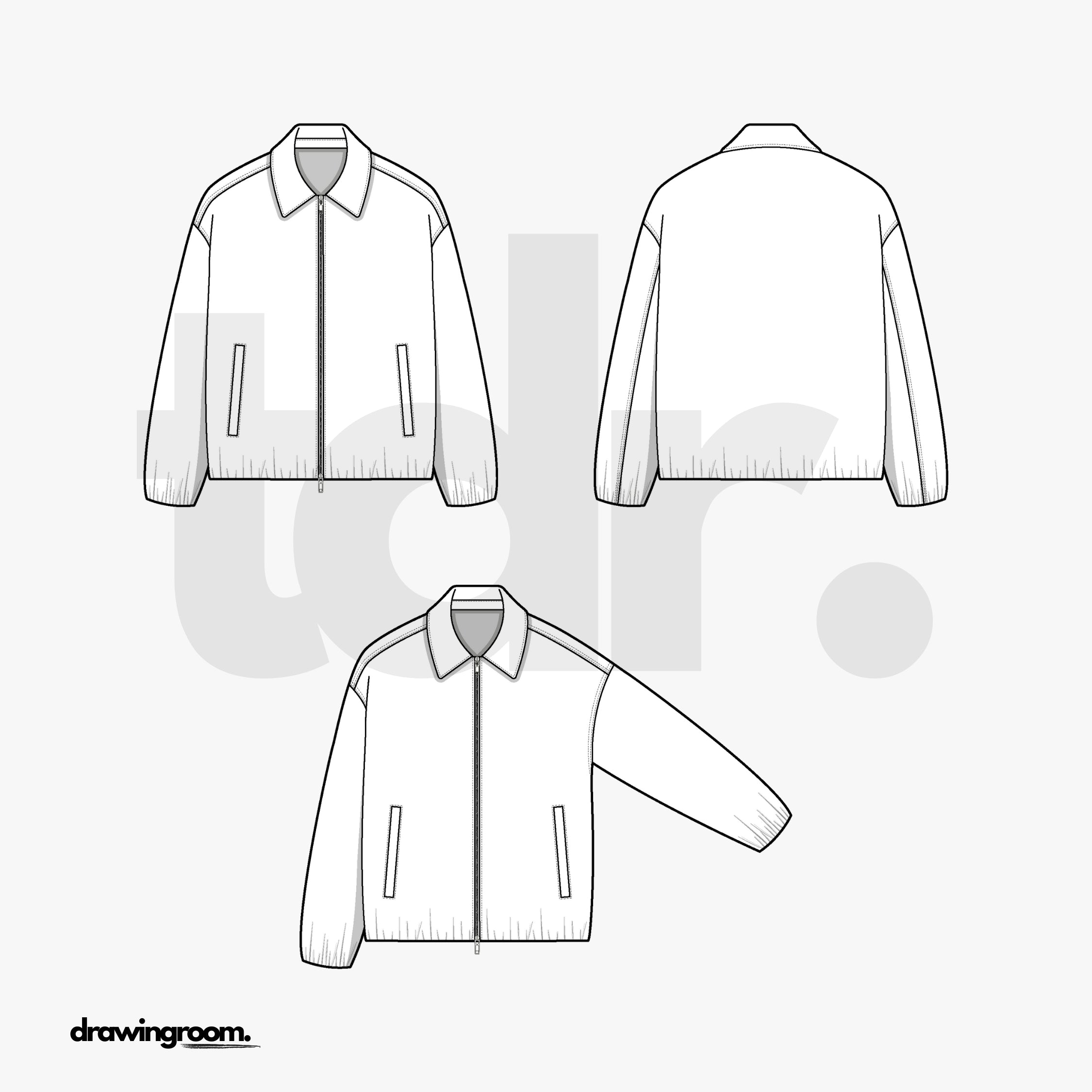 Relaxed Fit Double Zip Up Jacket with Welt Pocket - Flat Mockup Vector