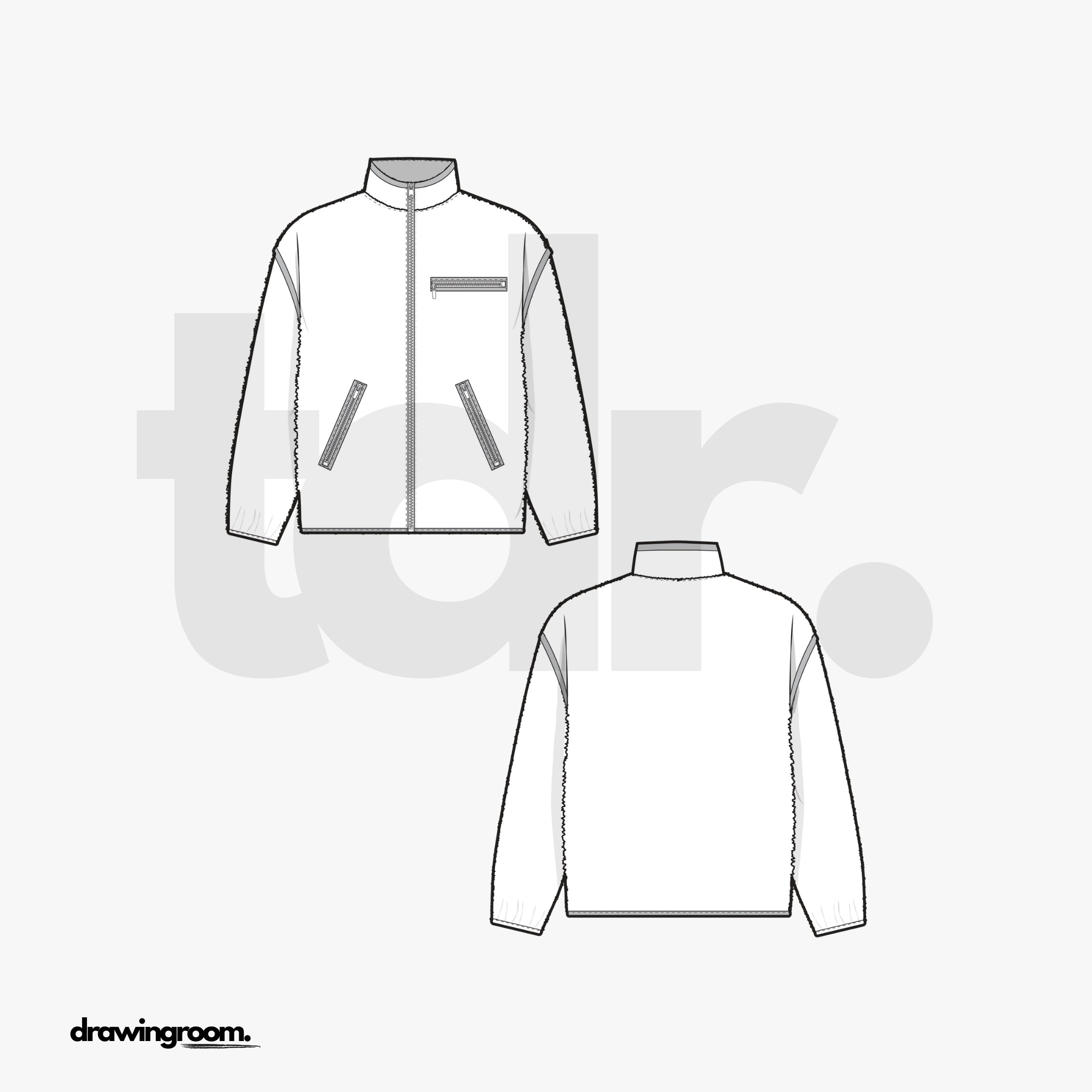 Relaxed Fit Fleece Zip Up Jacket with Chest Zip Pocket - Flat Mockup Vector