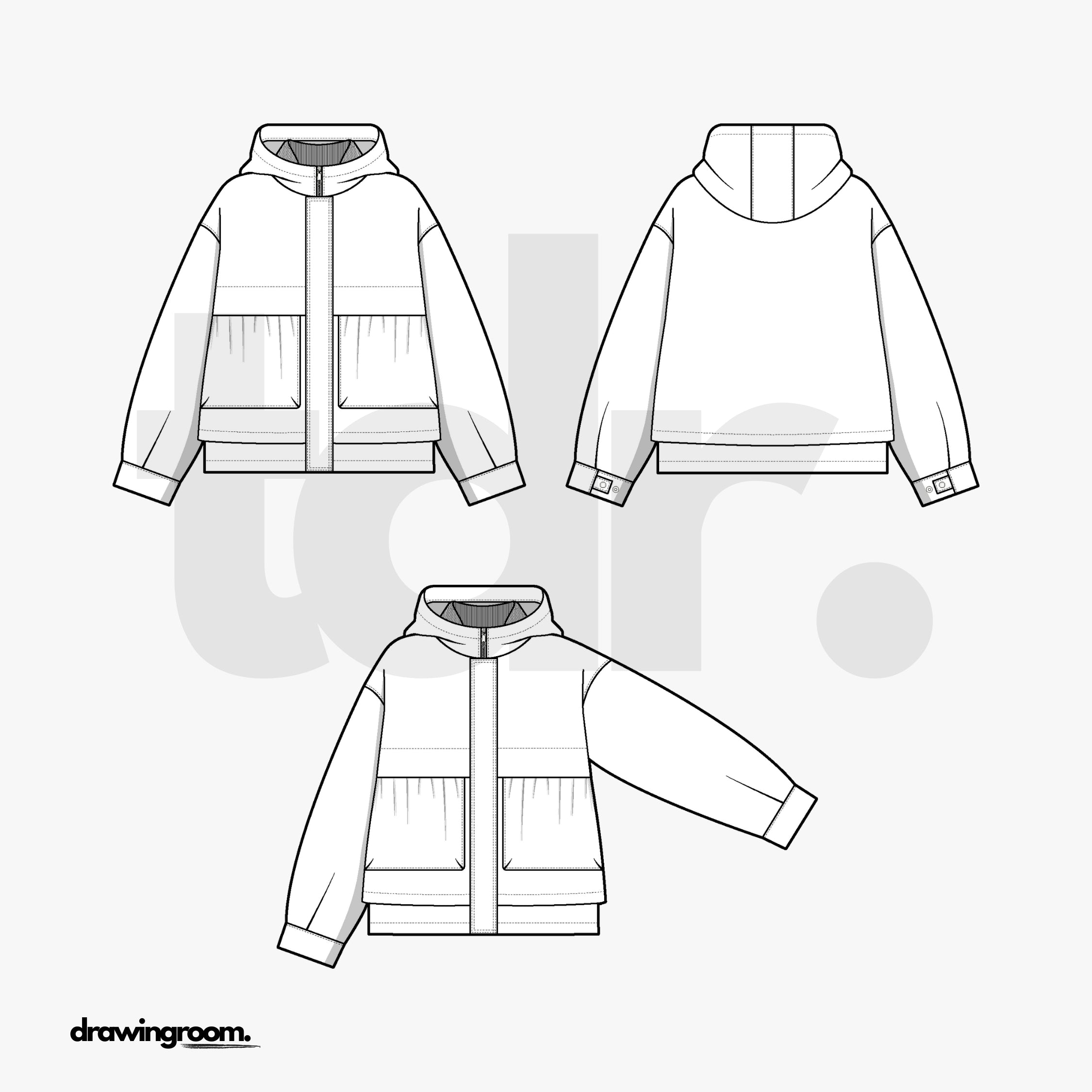 Relaxed Fit Hooded Windbreaker - Flat Mockup Vector