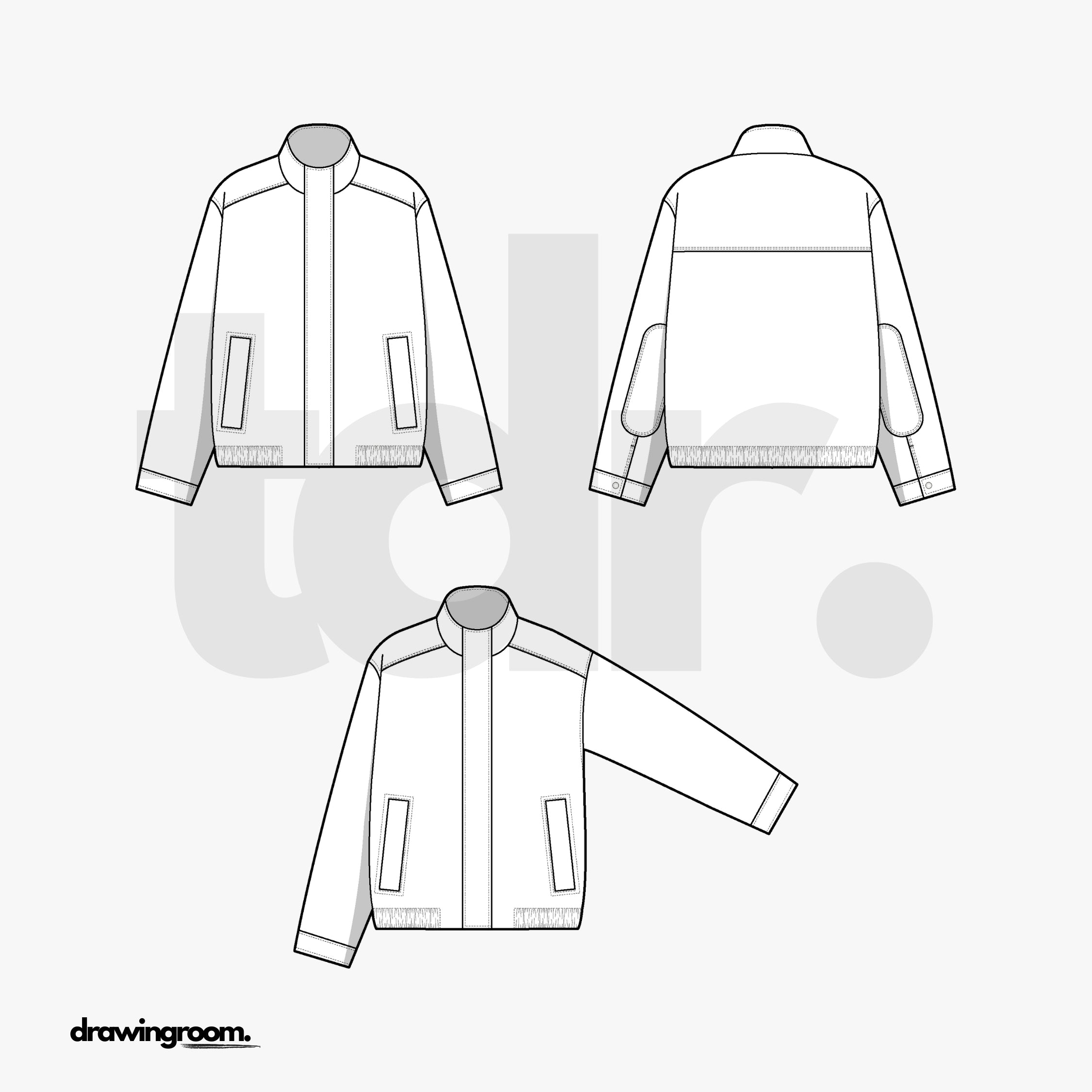 Relaxed Fit Jacket with Hidden Closure Placket and Oversized Welt Pockets - Flat Mockup Vector