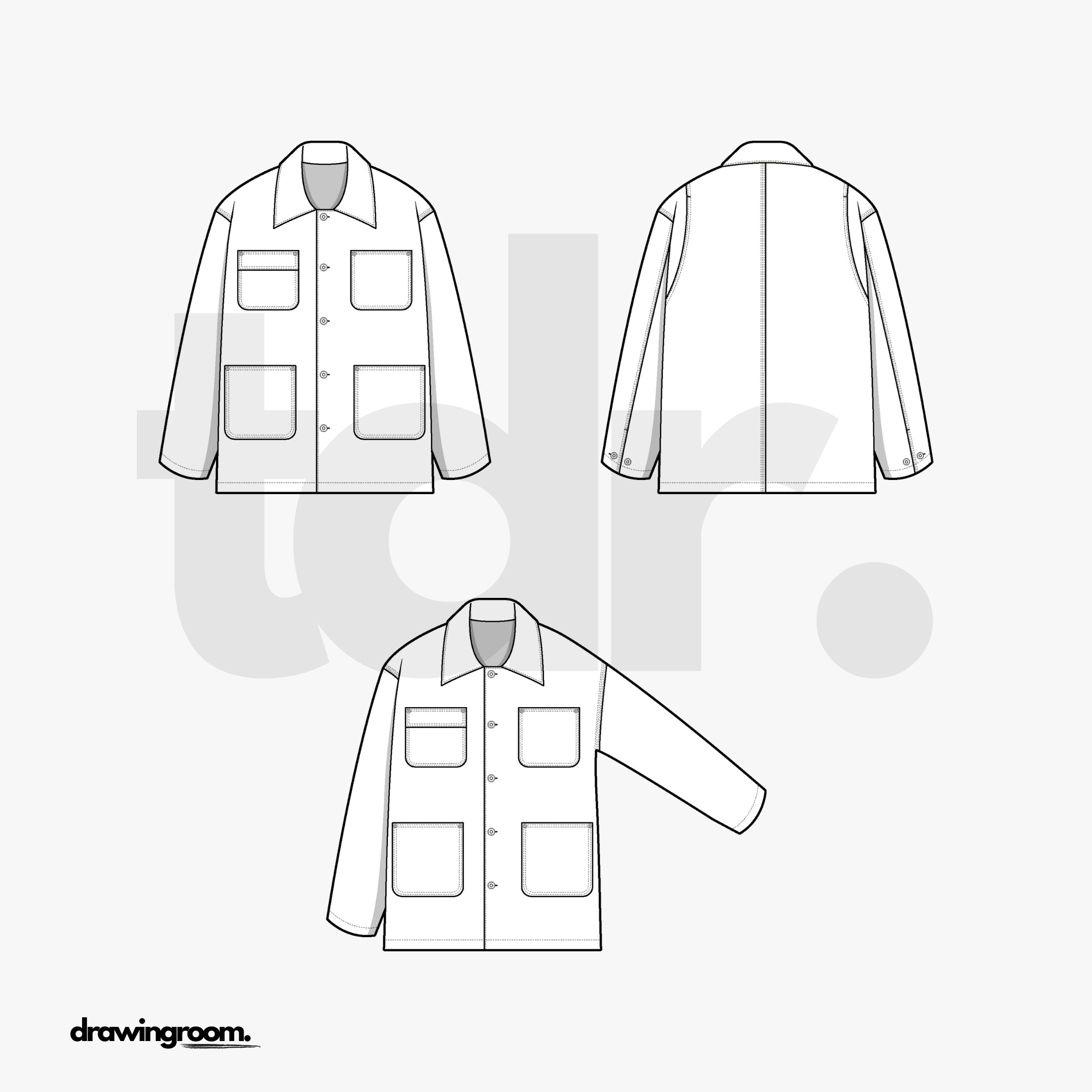 Relaxed Fit Jacket with Multiple Pockets - Flat Mockup Vector