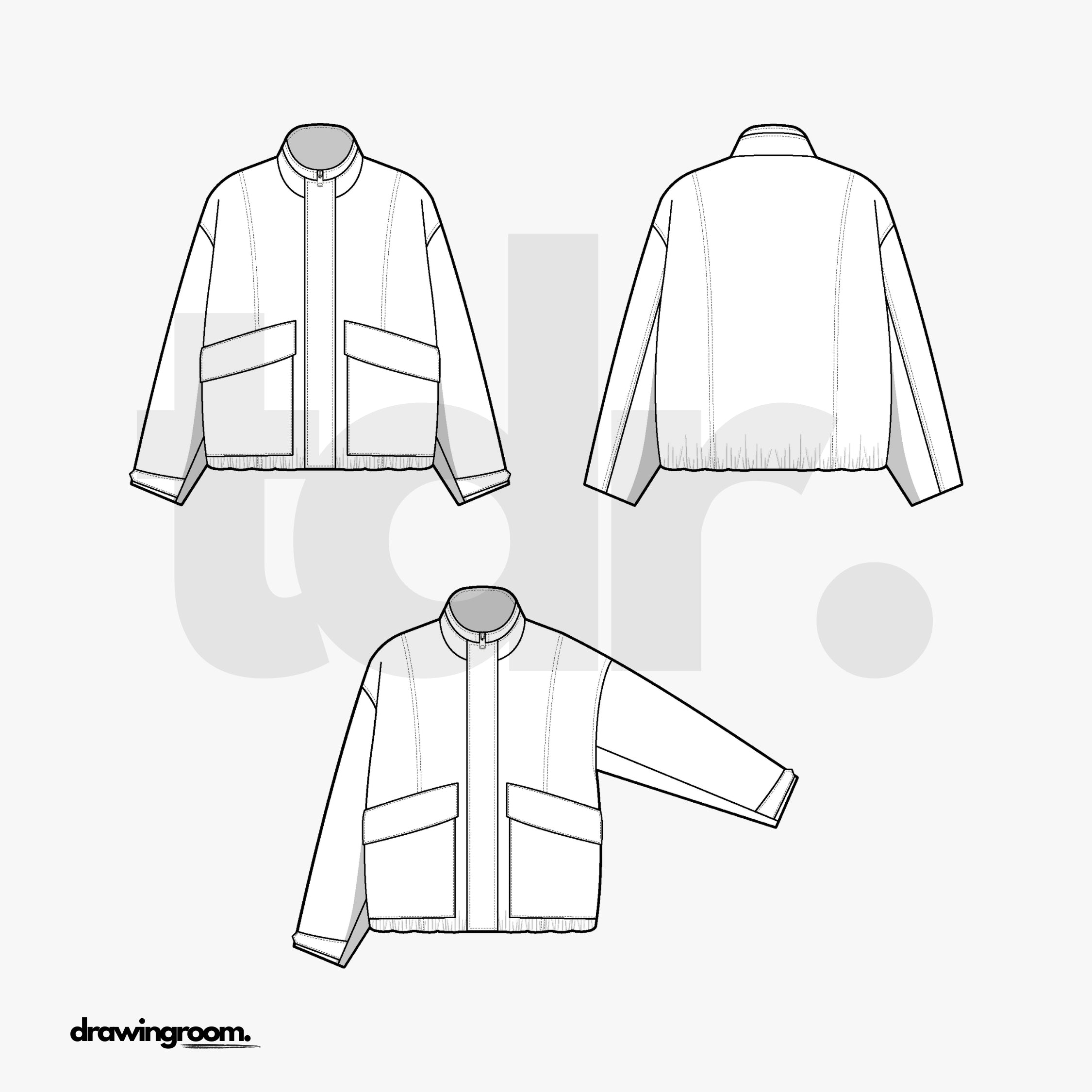 Relaxed Fit Jacket with Princess Seams and Oversized Pockets - Flat Mockup Vector