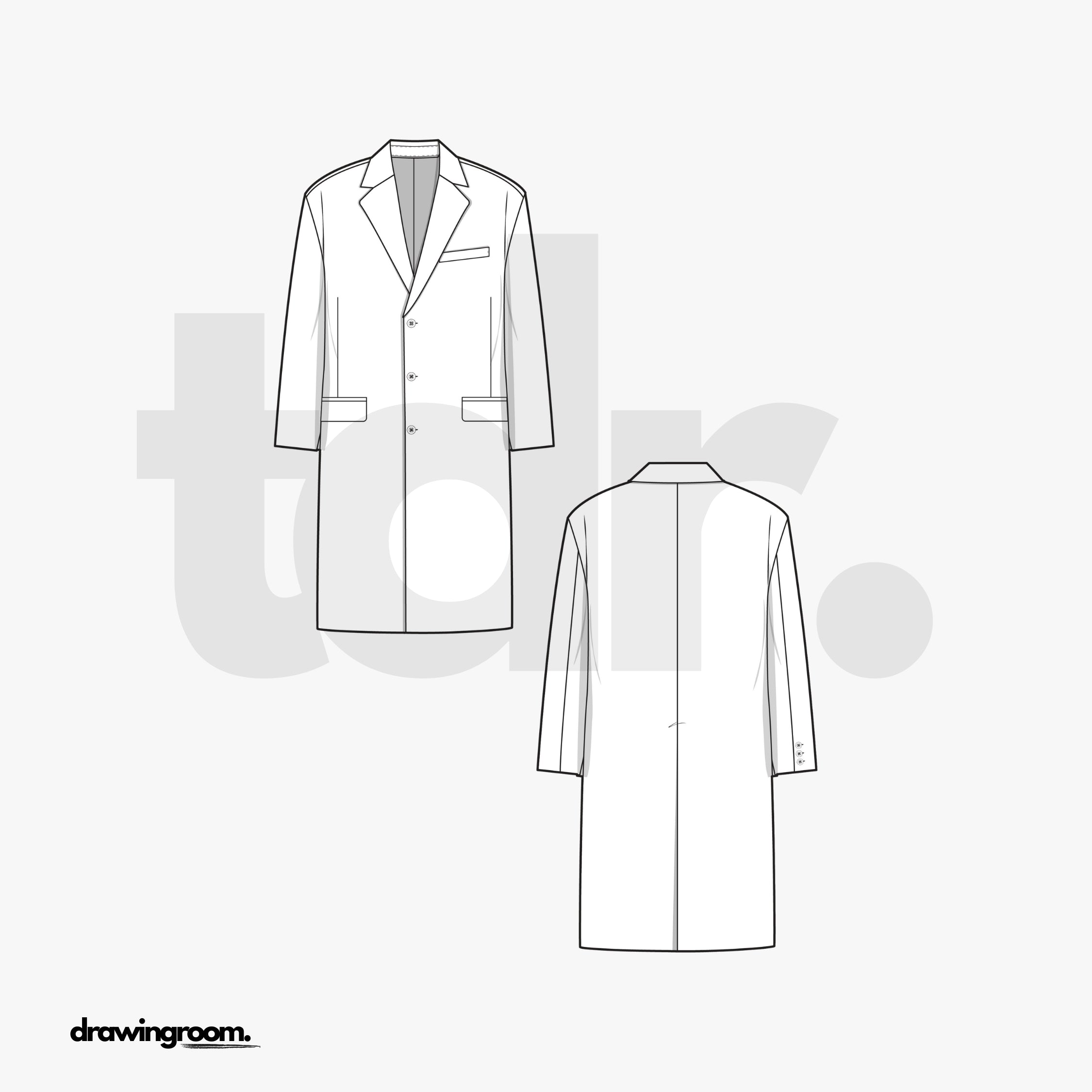 Relaxed Fit Long Coat - Flat Mockup Vector