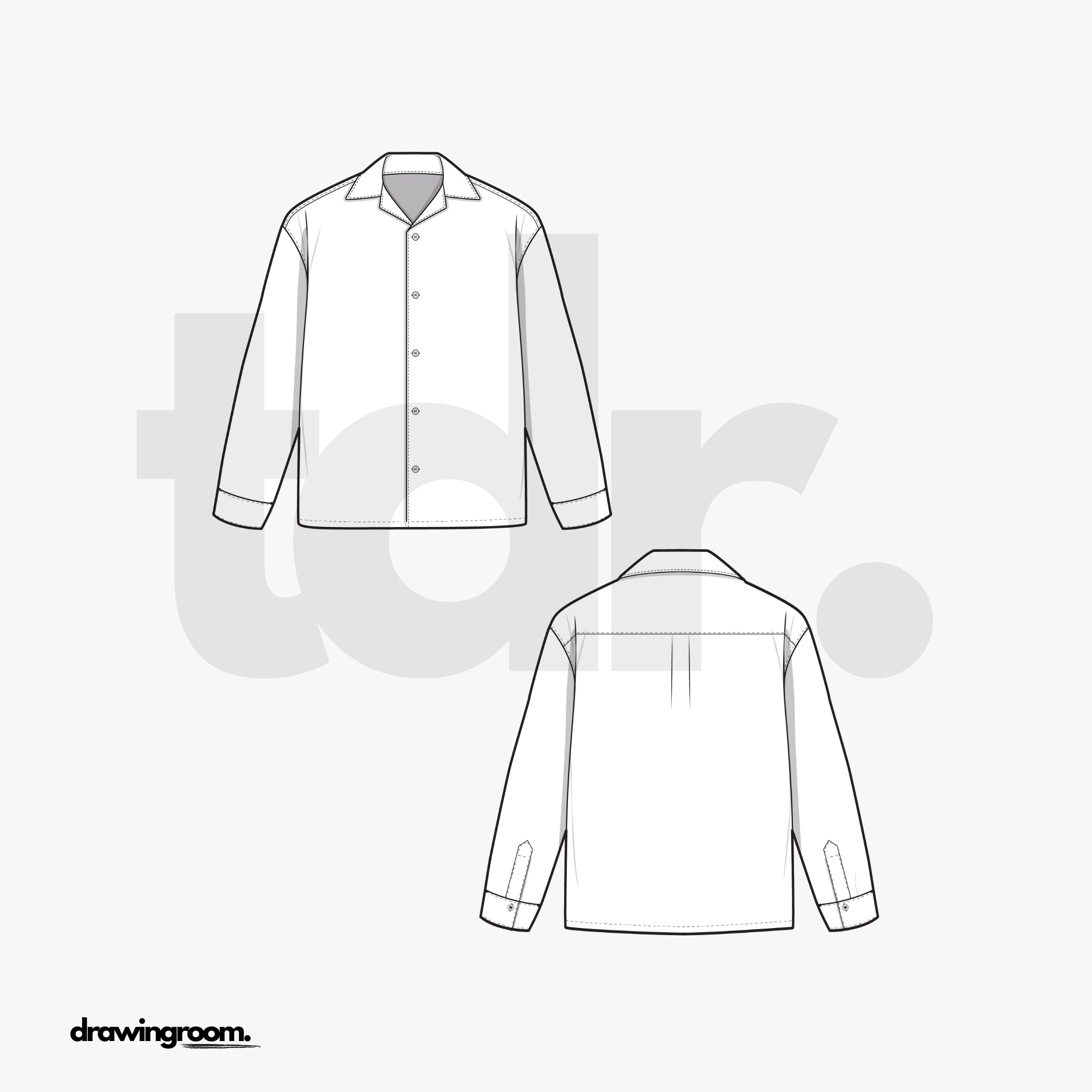 Relaxed Fit Long Sleeve Button Up Shirt - Flat Mockup Vector