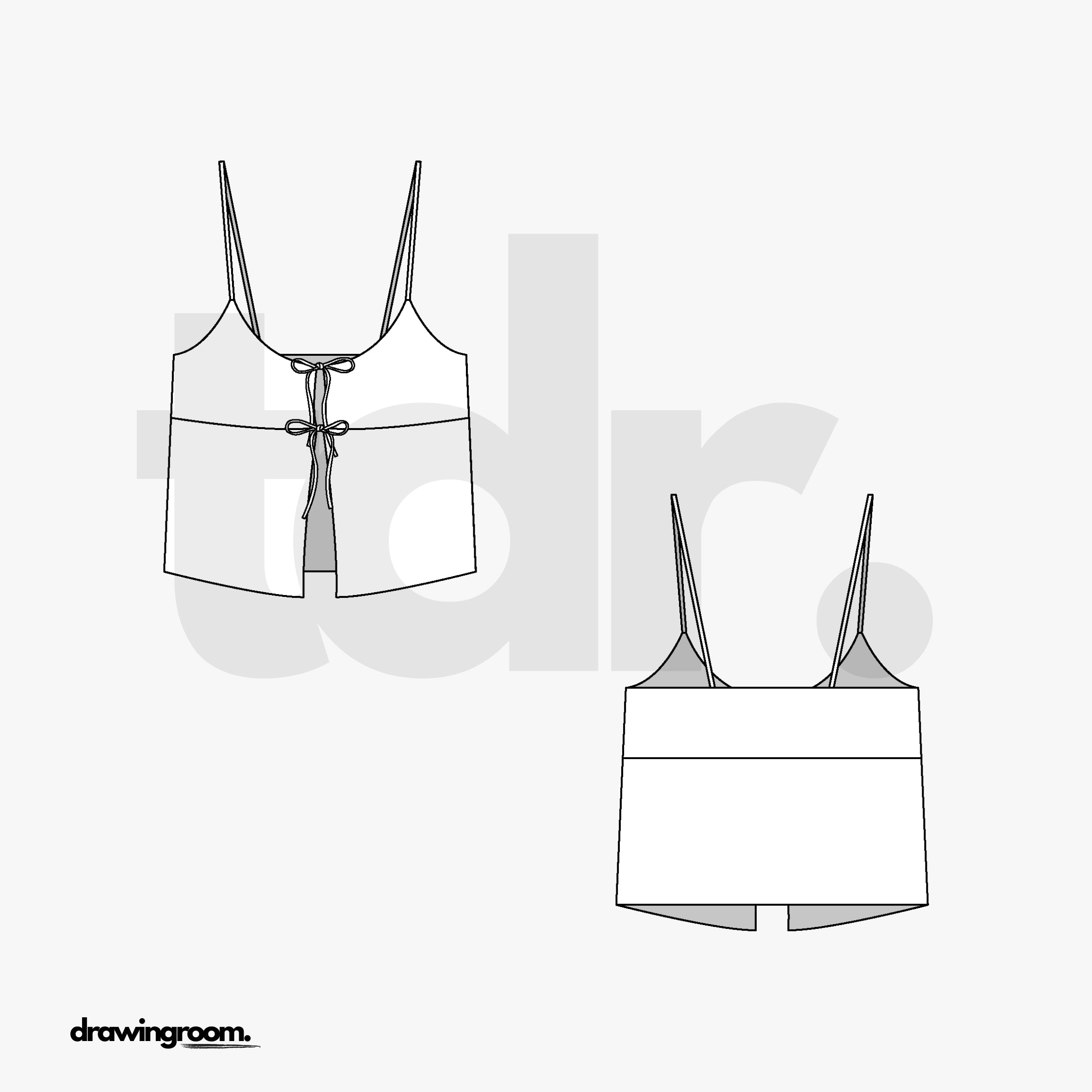 Relaxed Fit Spaghetti Strap Front Tie Top - Flat Mockup Vector