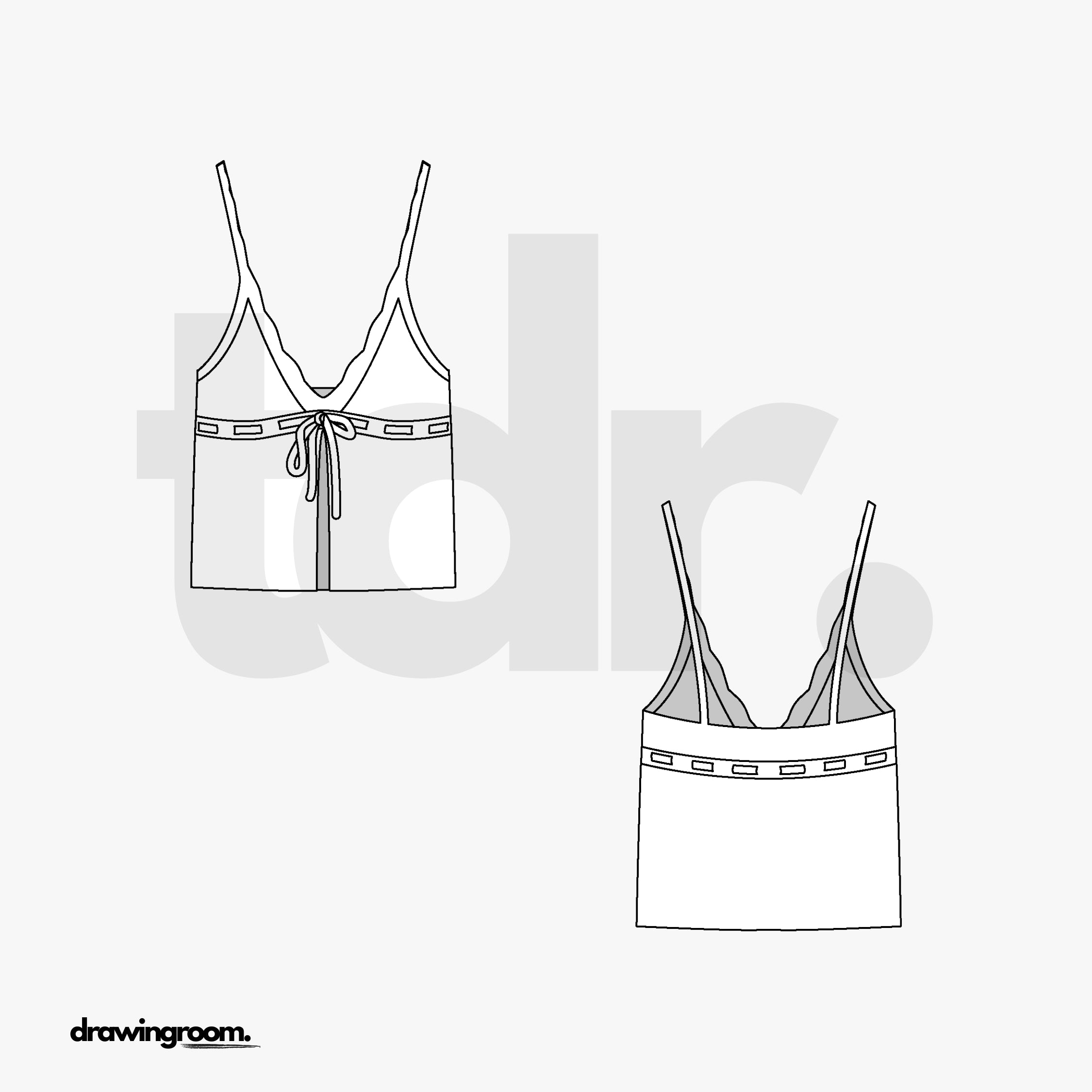 Relaxed Fit Triangle Top Spaghetti Strap Front Tie Top - Flat Mockup Vector