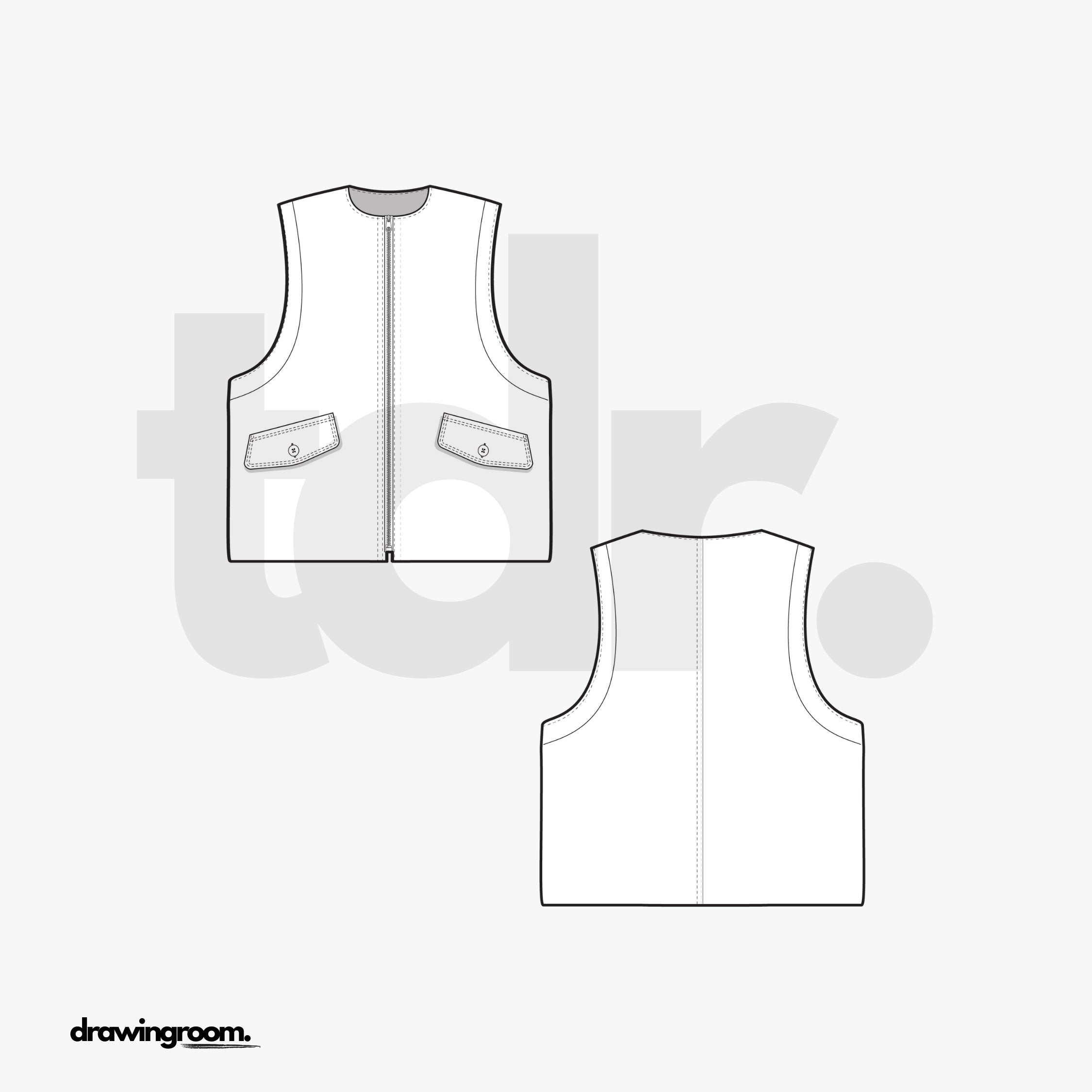 Relaxed Fit Utility Vest with Flap Pockets - Flat Mockup Vector