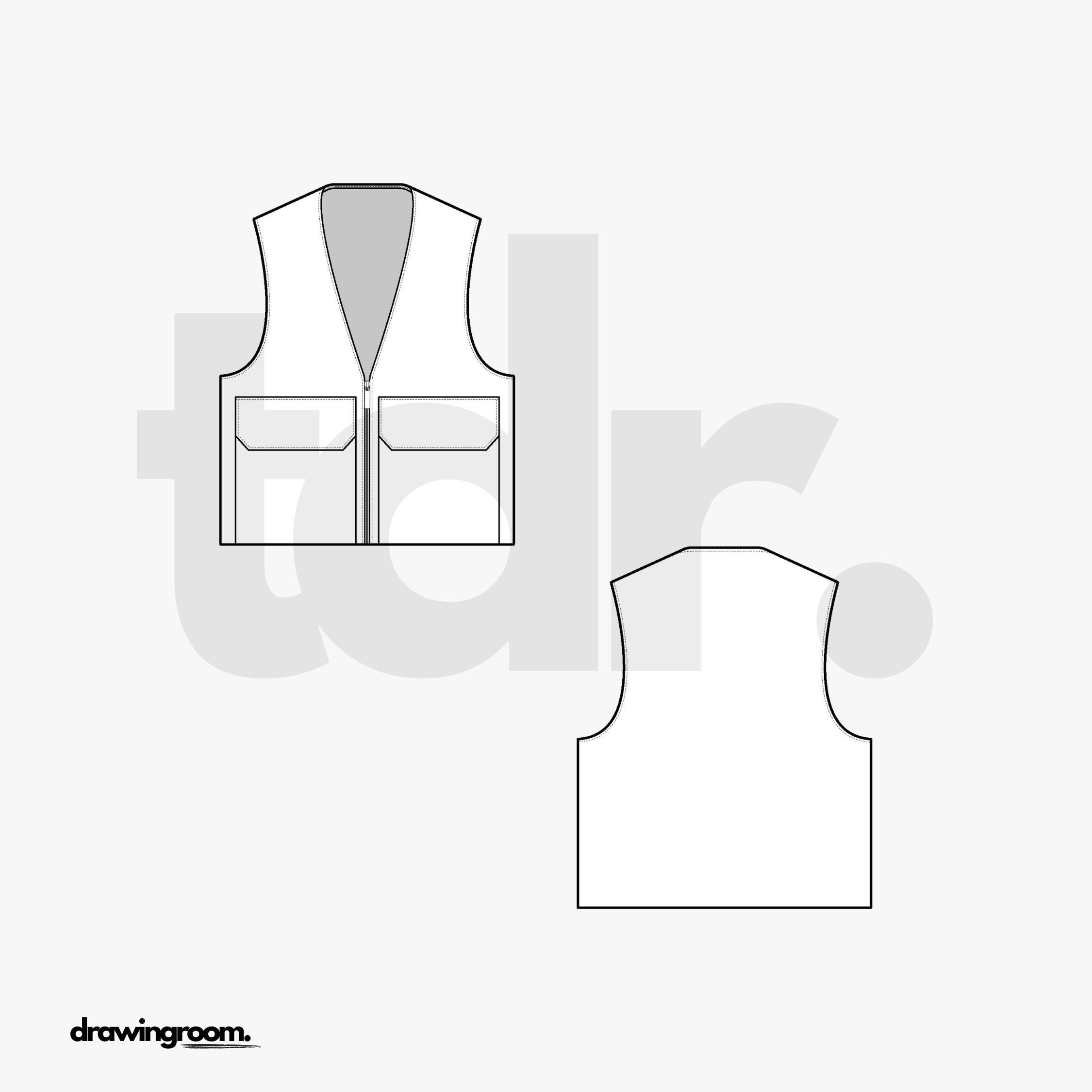 Relaxed Fit Utility Vest with Oversized Flap Pockets - Flat Mockup Vector