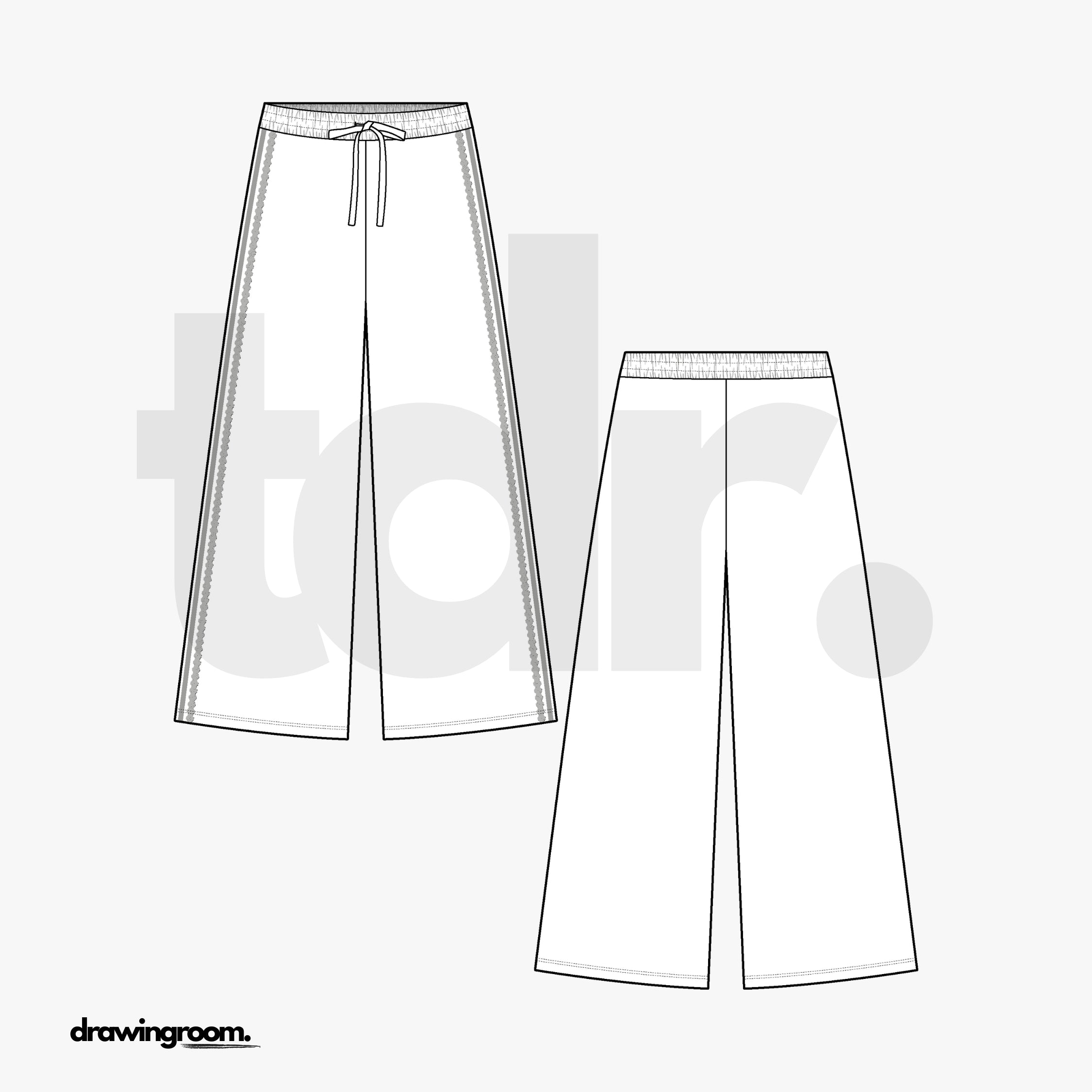 Relaxed Fit Wide Leg Track Pants - Flat Mockup Vector