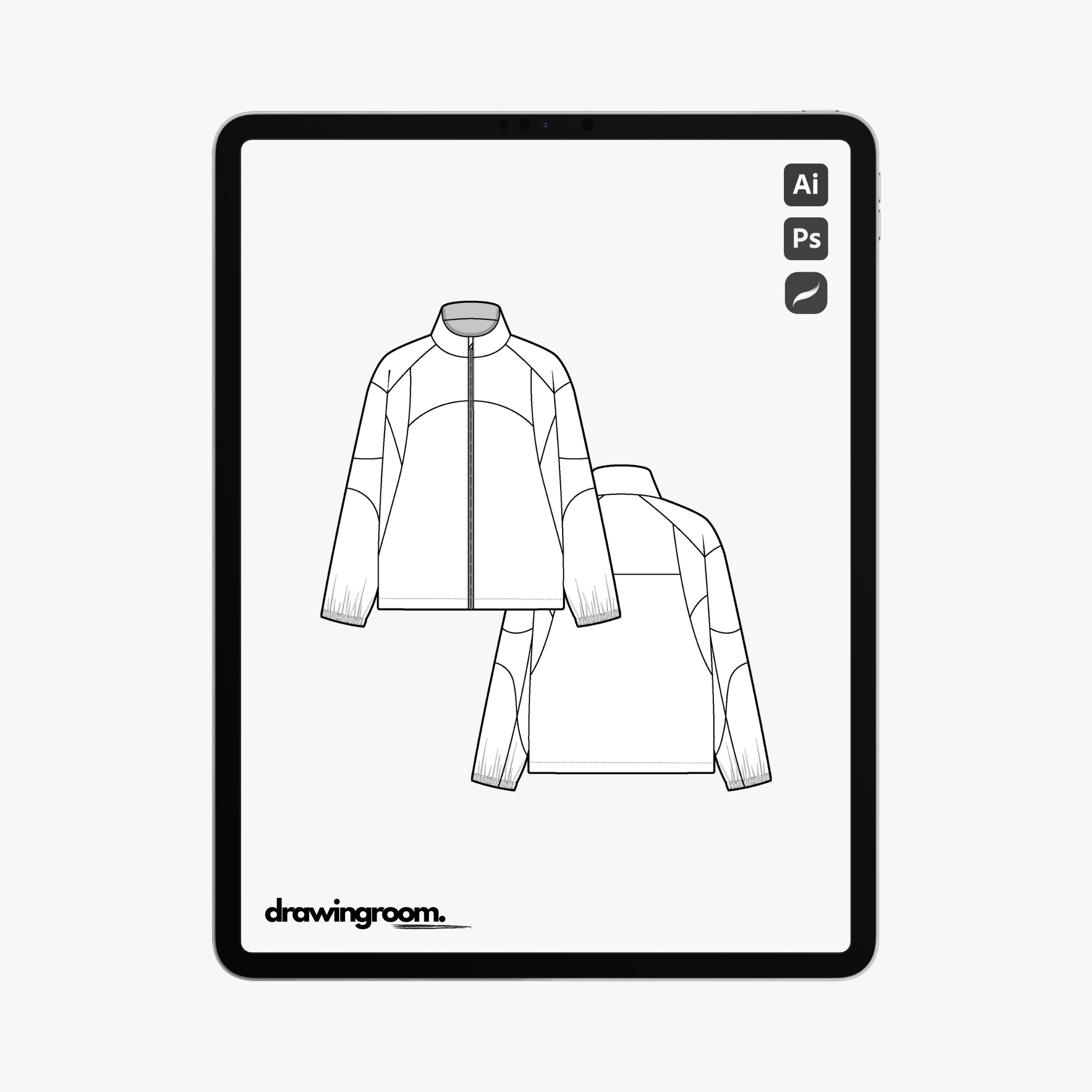 Relaxed Fit Windbreaker with Cut and Sew - Flat Mockup Vector