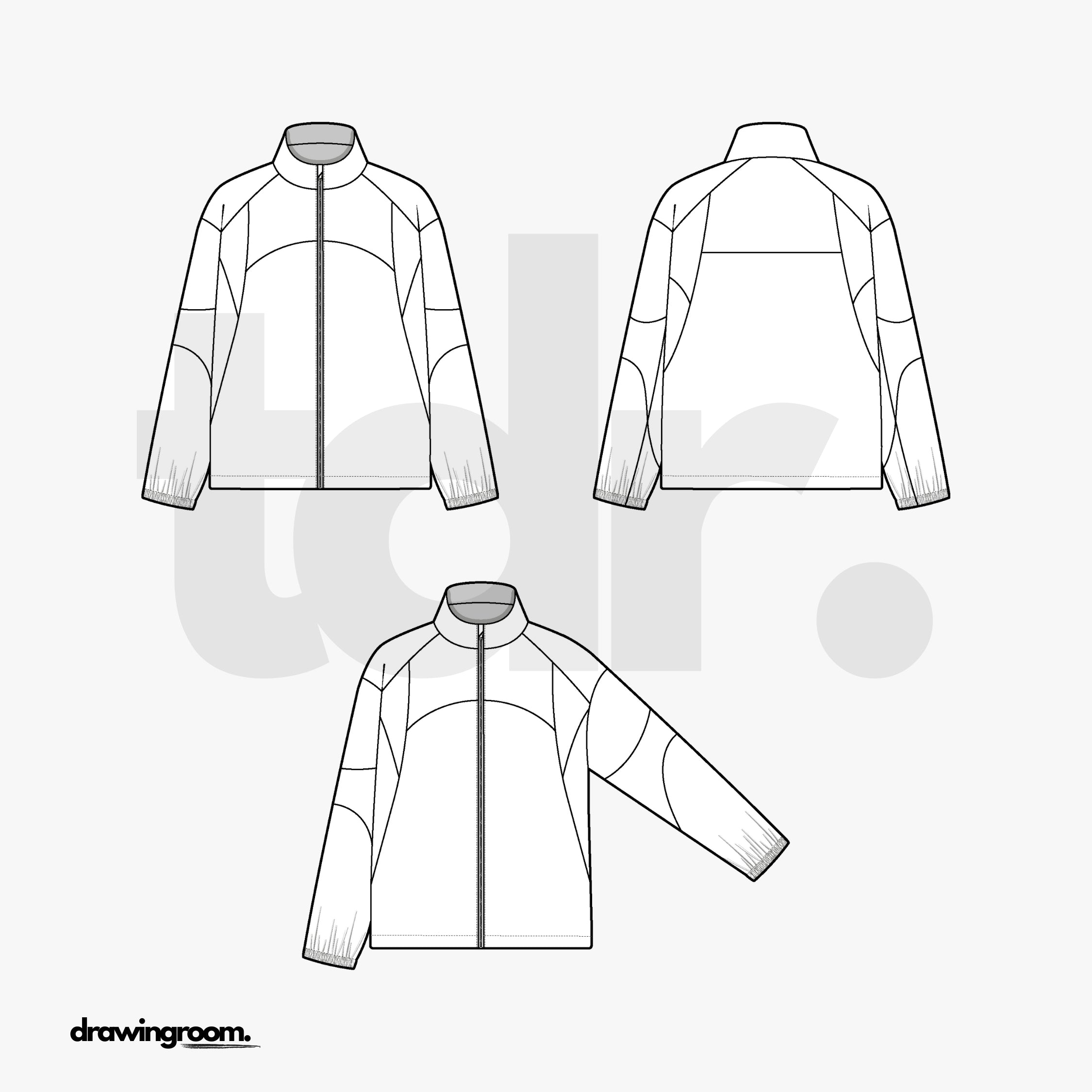 Relaxed Fit Windbreaker with Cut and Sew - Flat Mockup Vector