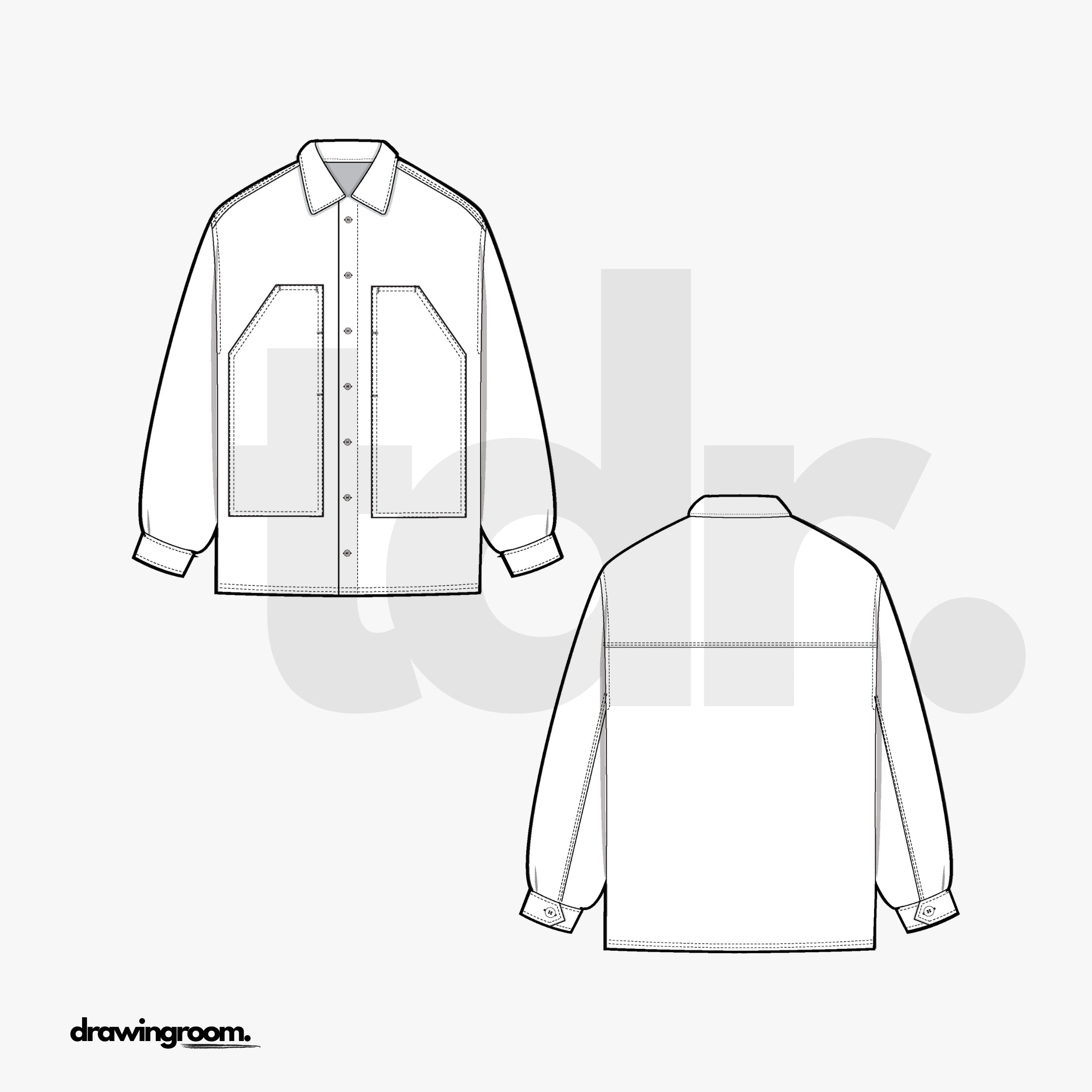 Relaxed Fit Workwear Over Shirt - Flat Mockup Vector