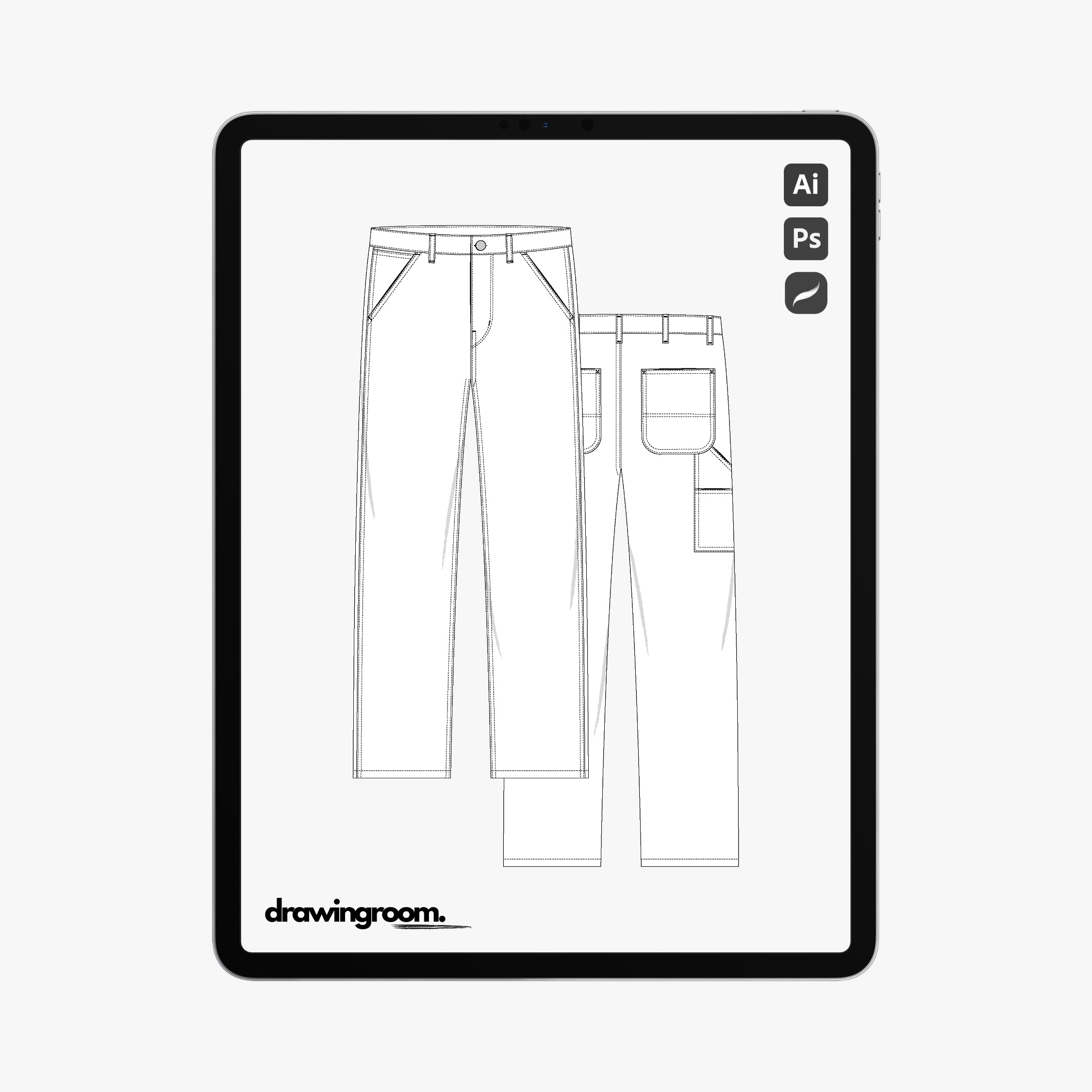 Relaxed Fit Workwear Pants - Flat Mockup Vector