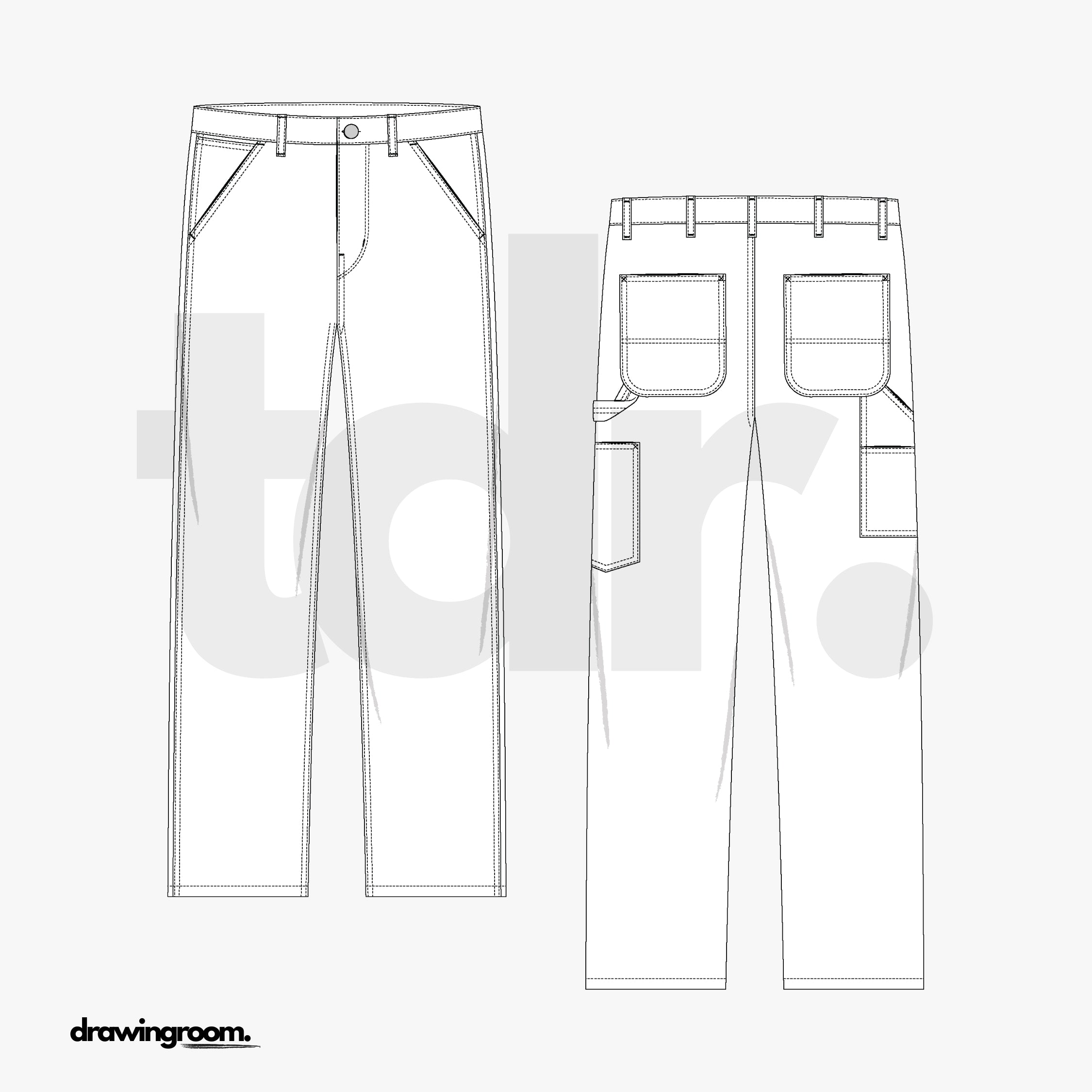 Relaxed Fit Workwear Pants - Flat Mockup Vector