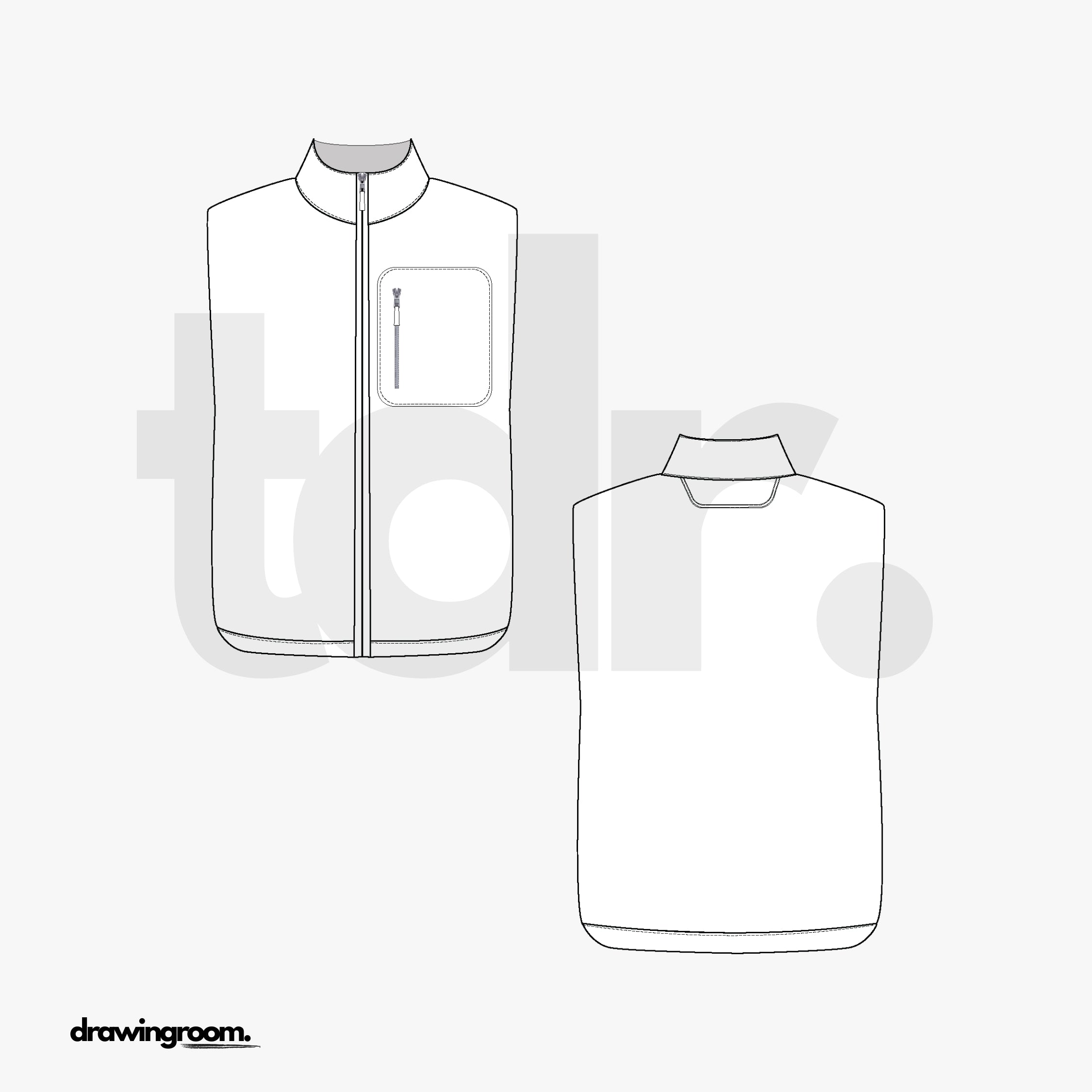 Relaxed Fit ZIp Up Fleece Vest - Flat Mockup Vector