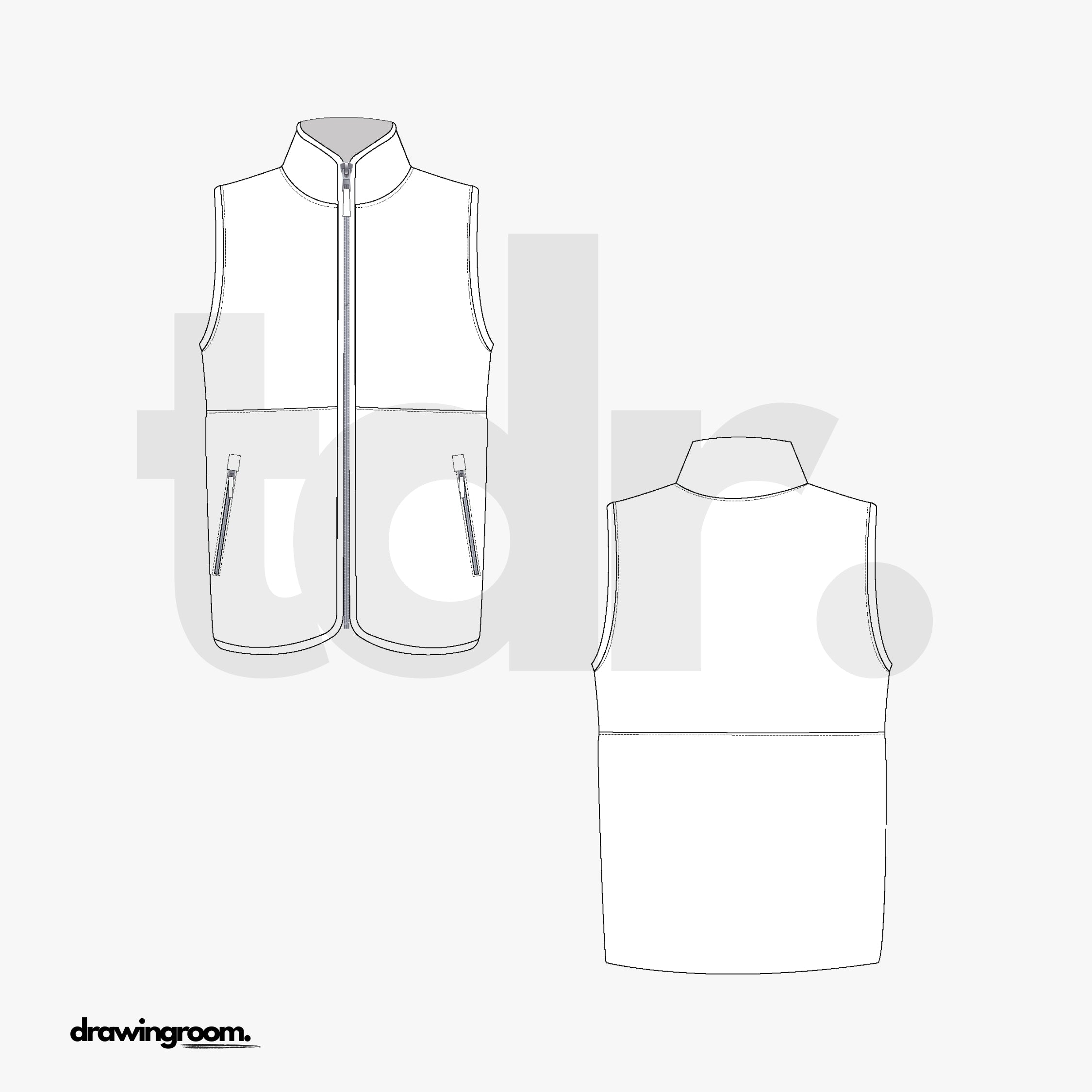 Relaxed Fit Zip Up Fleece Vest with Zip Pocket - Flat Mockup Vector