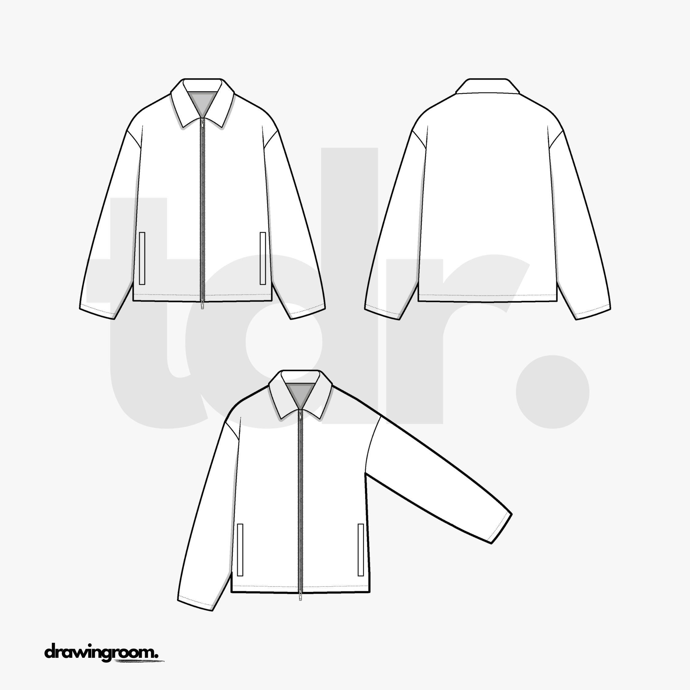 Relaxed Fit Zip Up Harrington Jacket with Welt Pockets - Flat Mockup Vector