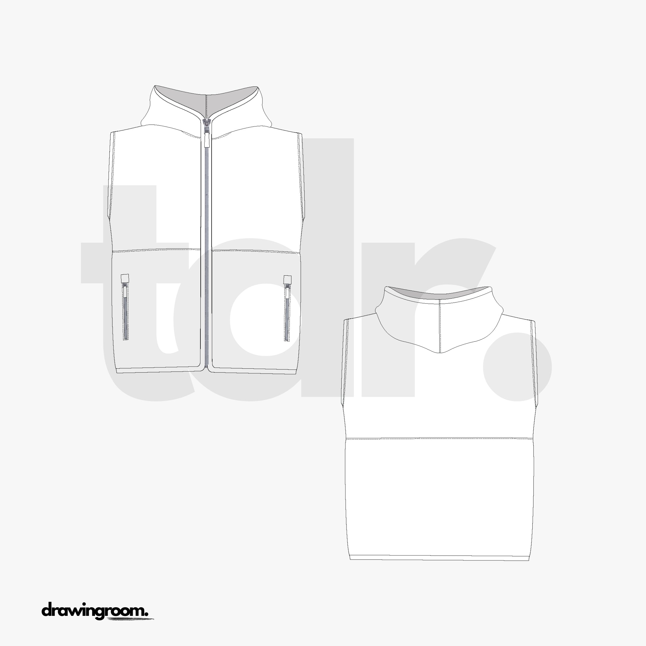 Relaxed Fit Zip Up Hooded Fleece Vest - Flat Mockup Vector