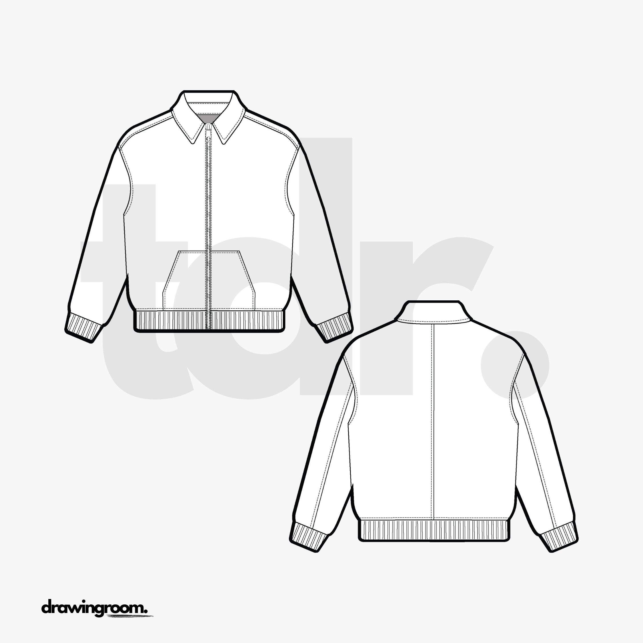 Relaxed Fit Zip Up Jacket with Back Cut and Sew Detail - Flat Mockup Vector