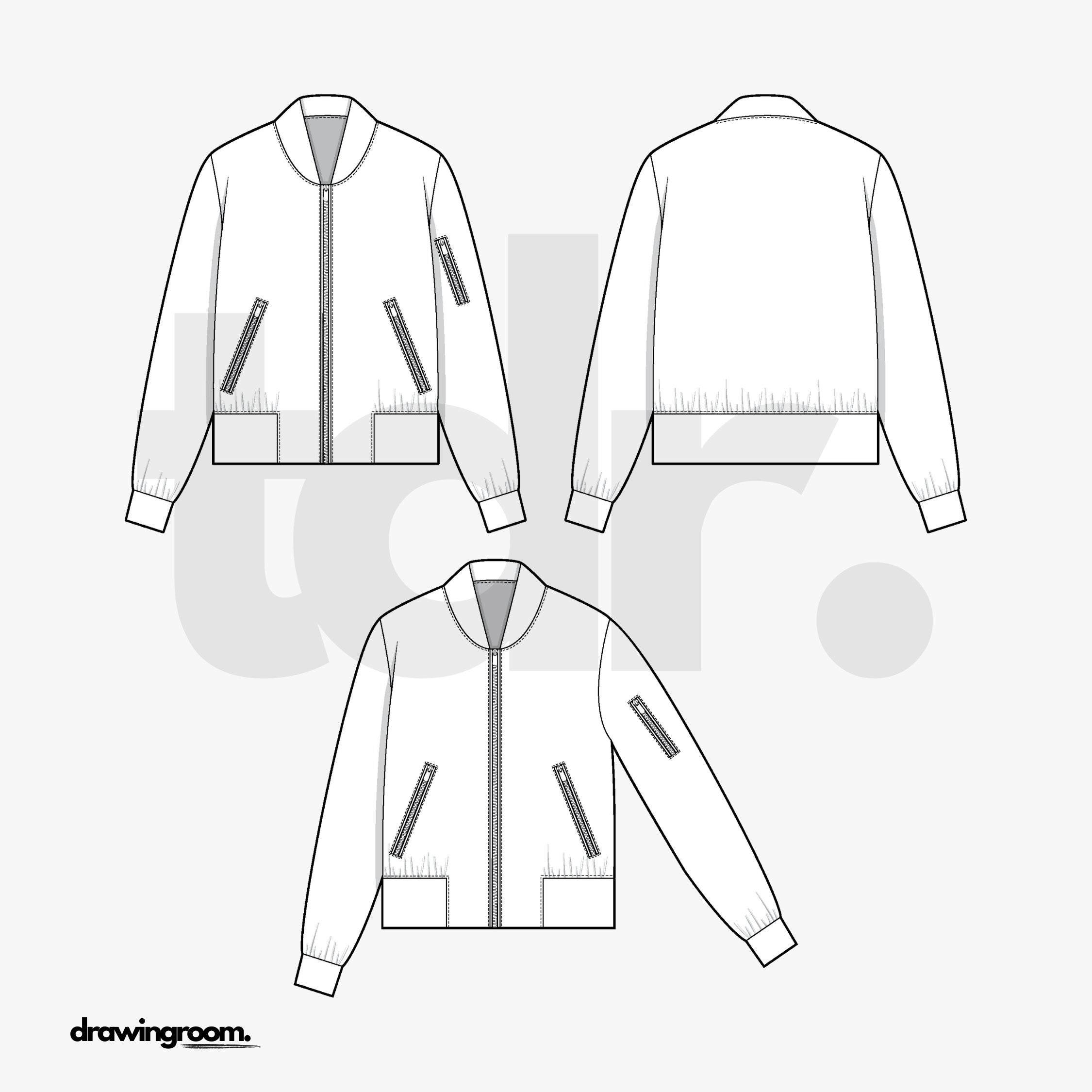 Relaxed Fit Zip Up Jacket with Zip Pockets - Flat Mockup Vector