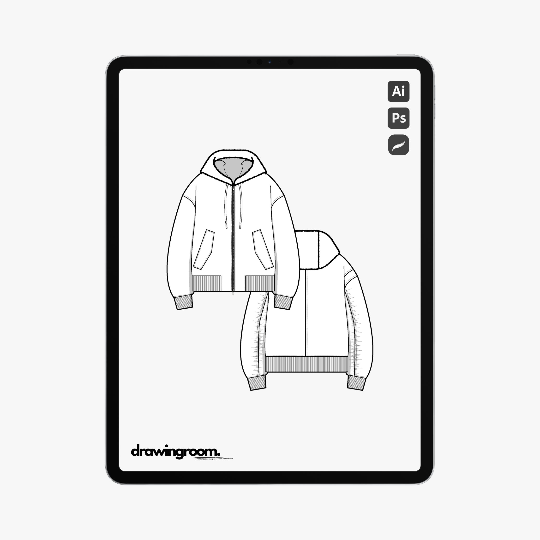 Relaxed Fit Zip Up Hoodie - Flat Mockup Vector