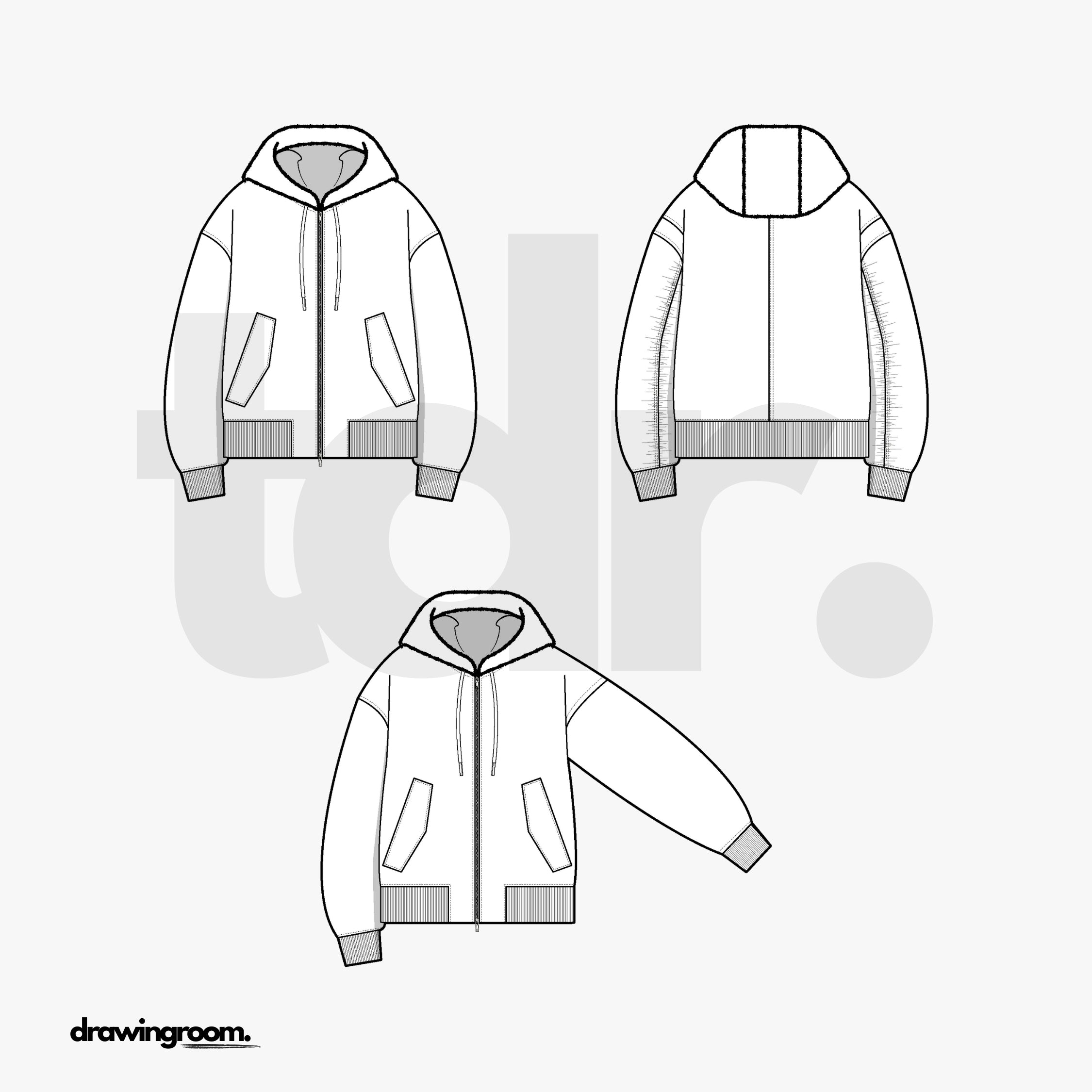 Relaxed Fit Zip Up Hoodie - Flat Mockup Vector