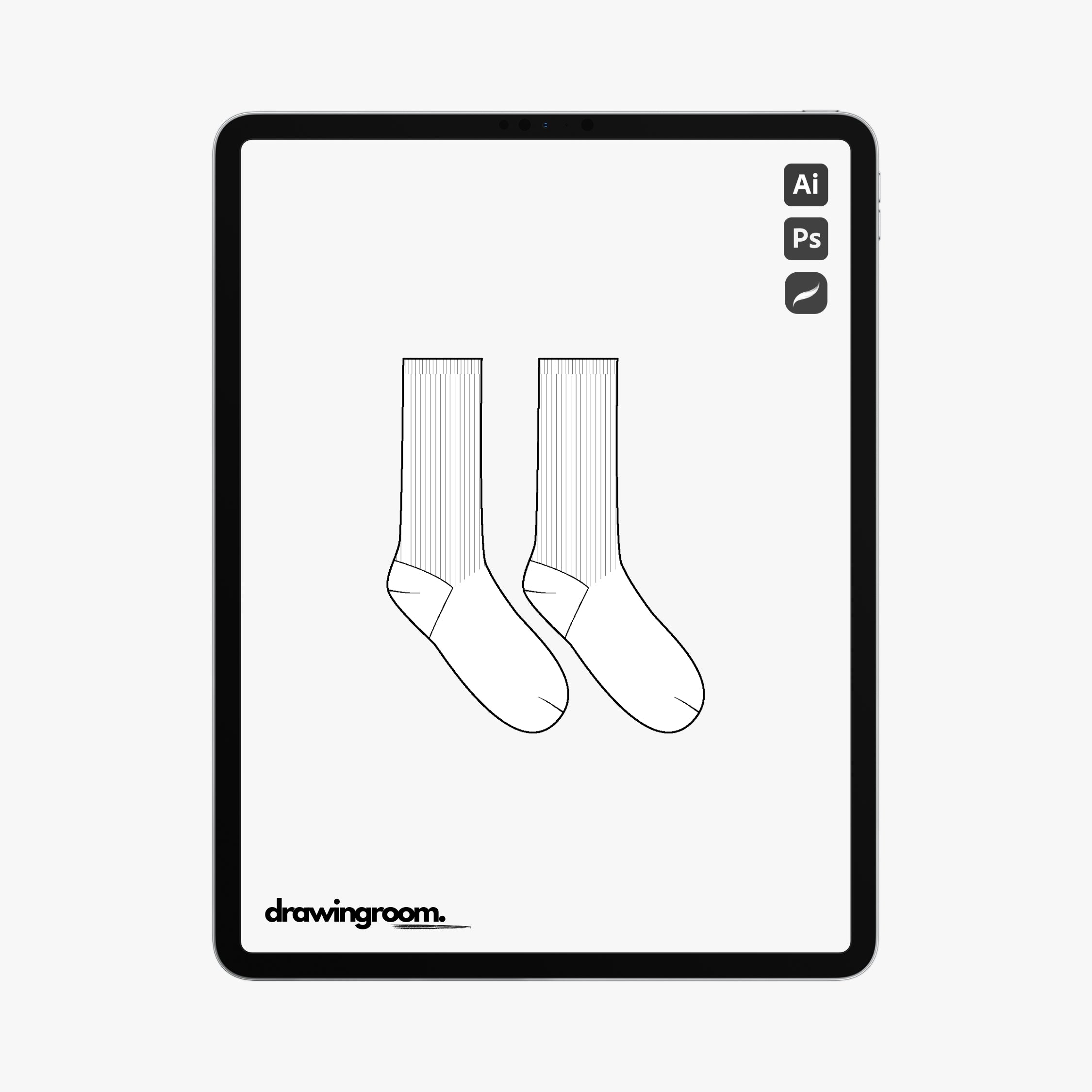 Ribbed Crew Socks - Flat Mockup Vector