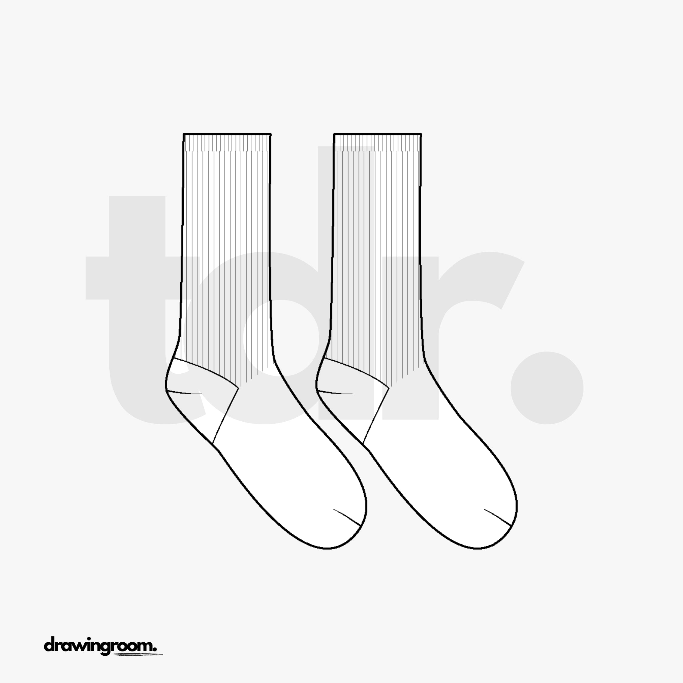 Ribbed Crew Socks - Flat Mockup Vector