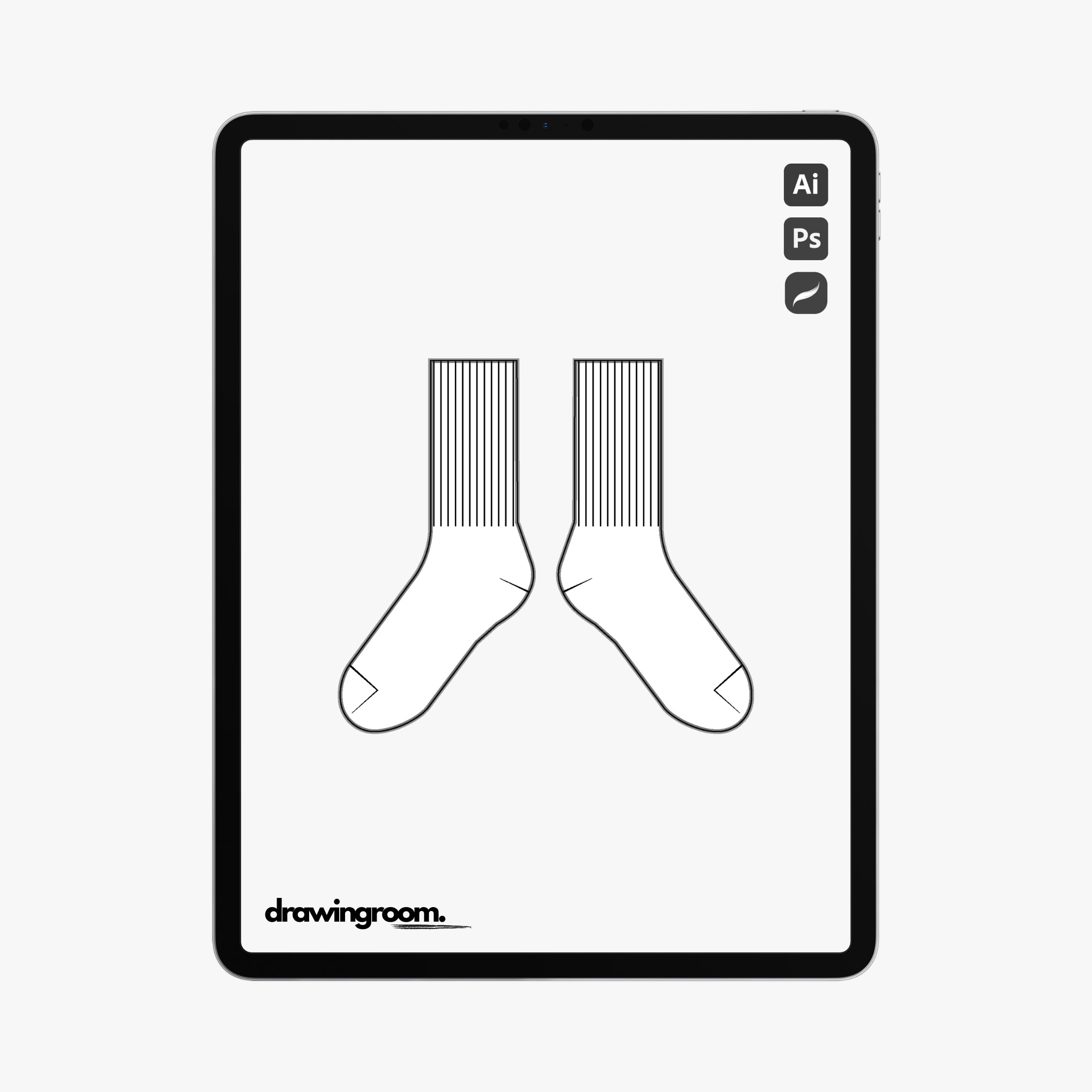 Ribbed Mid-Calf Socks - Flat Mockup Vector