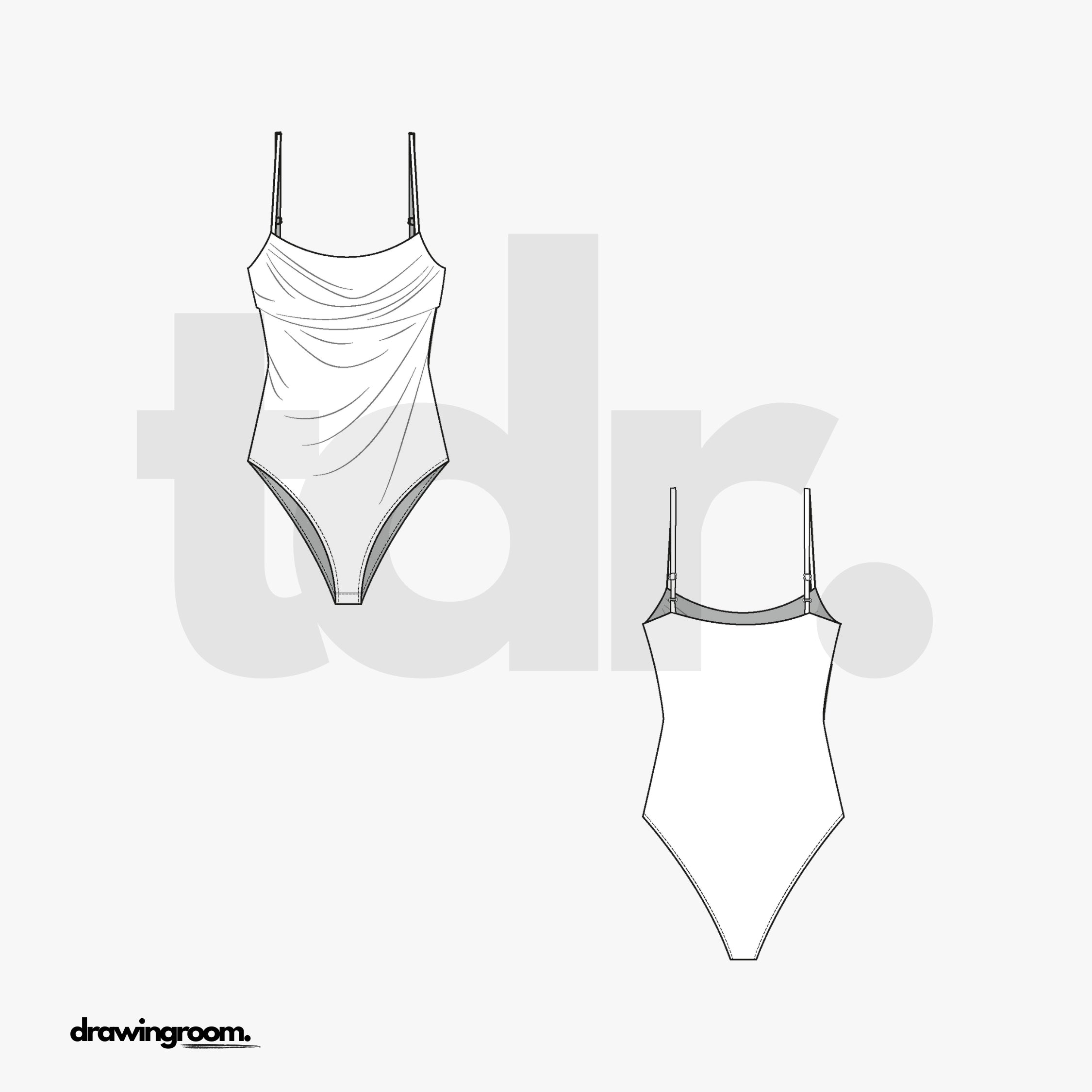 Ruched Front One Piece Swim Suit - Flat Mockup Vector