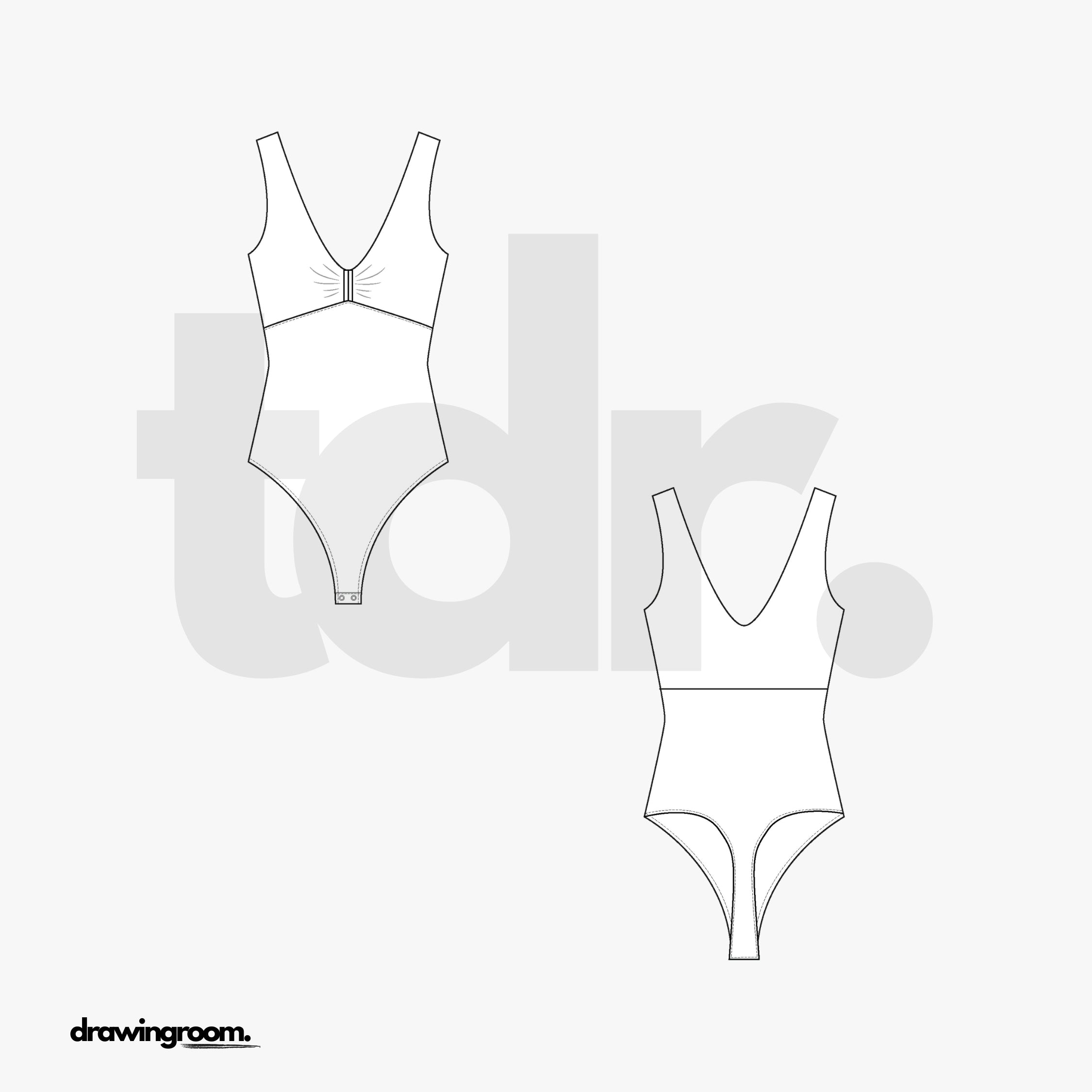 Ruched Tank Thong Body Suit - Flat Mockup Vector