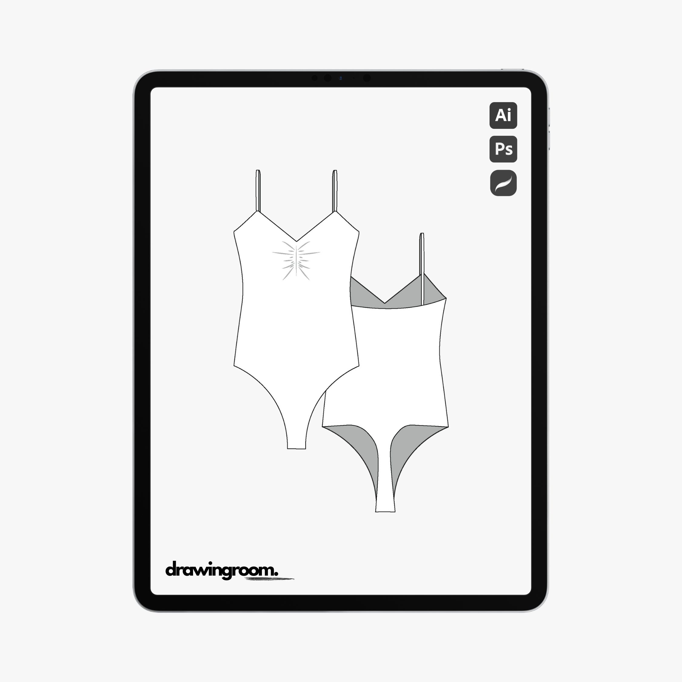 Ruched V-Neck One Piece Swim Suit - Flat Mockup Vector