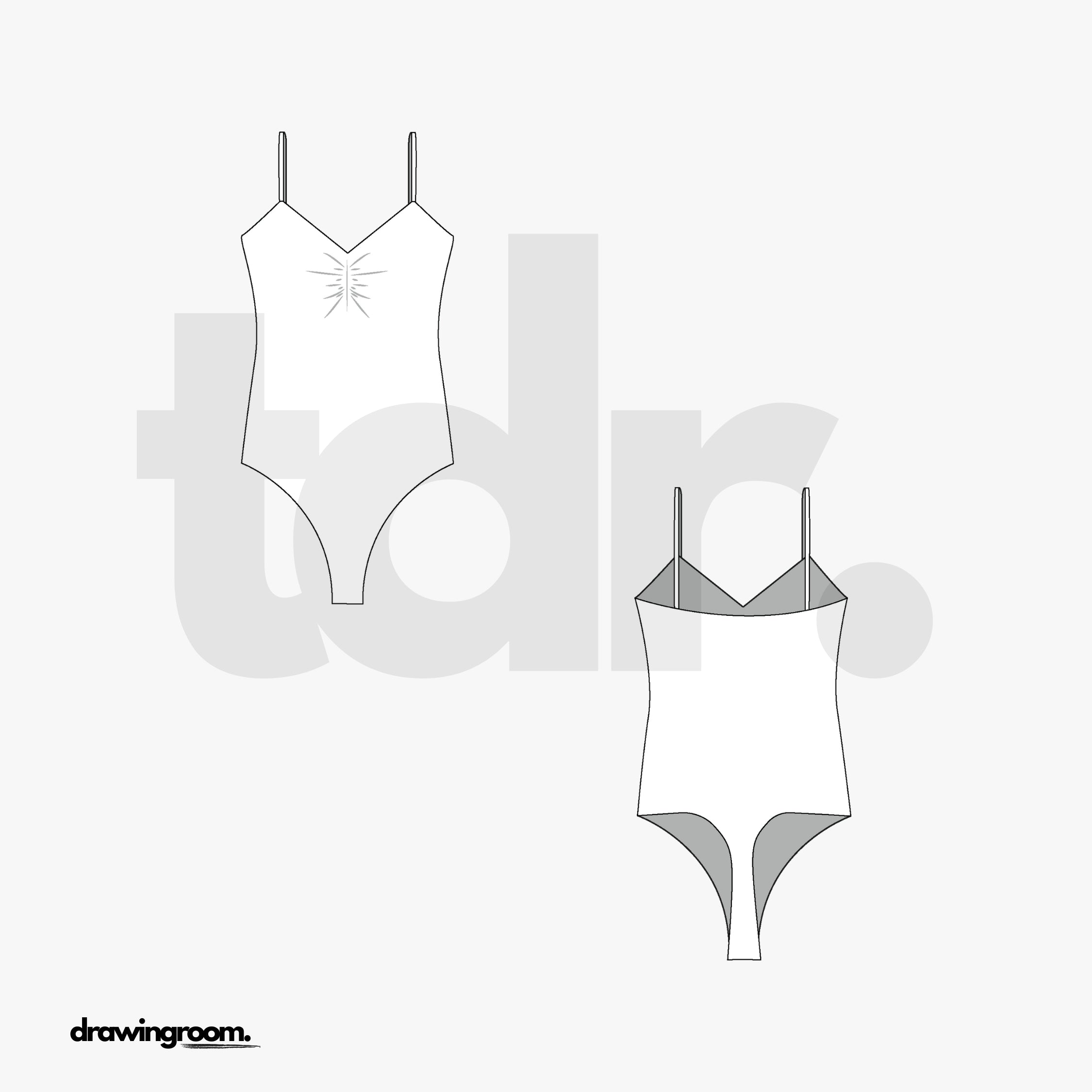 Ruched V-Neck One Piece Swim Suit - Flat Mockup Vector