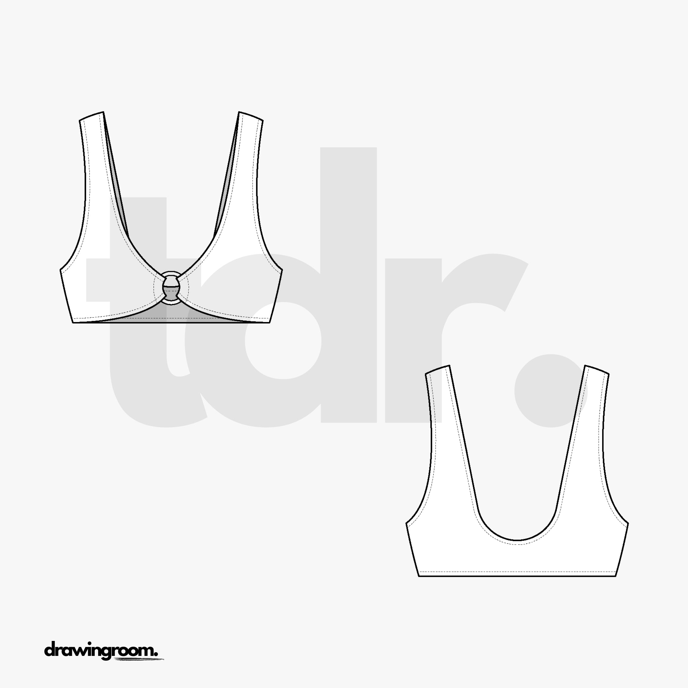 Scoop Neck with Ring Connector Bikini Top - Flat Mockup Vector