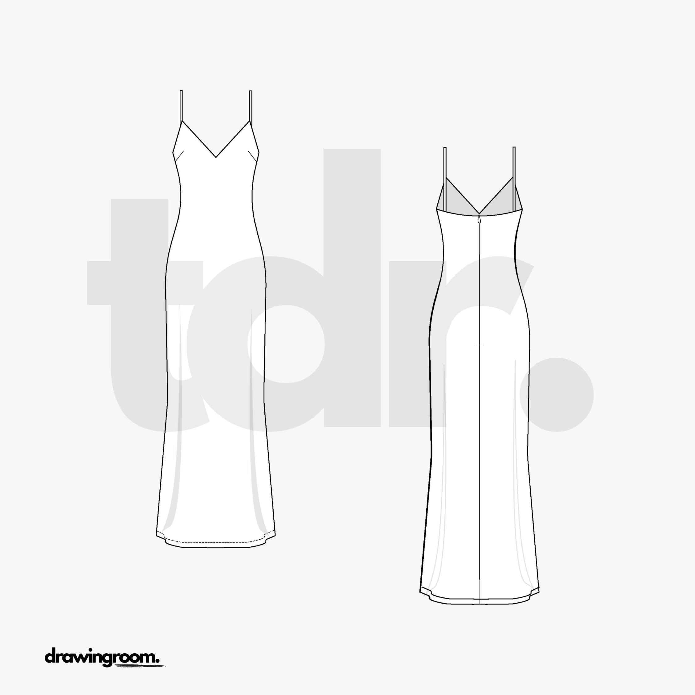 Sheath Fit Maxi Spaghetti Strap Dress - Flat Mockup Vector