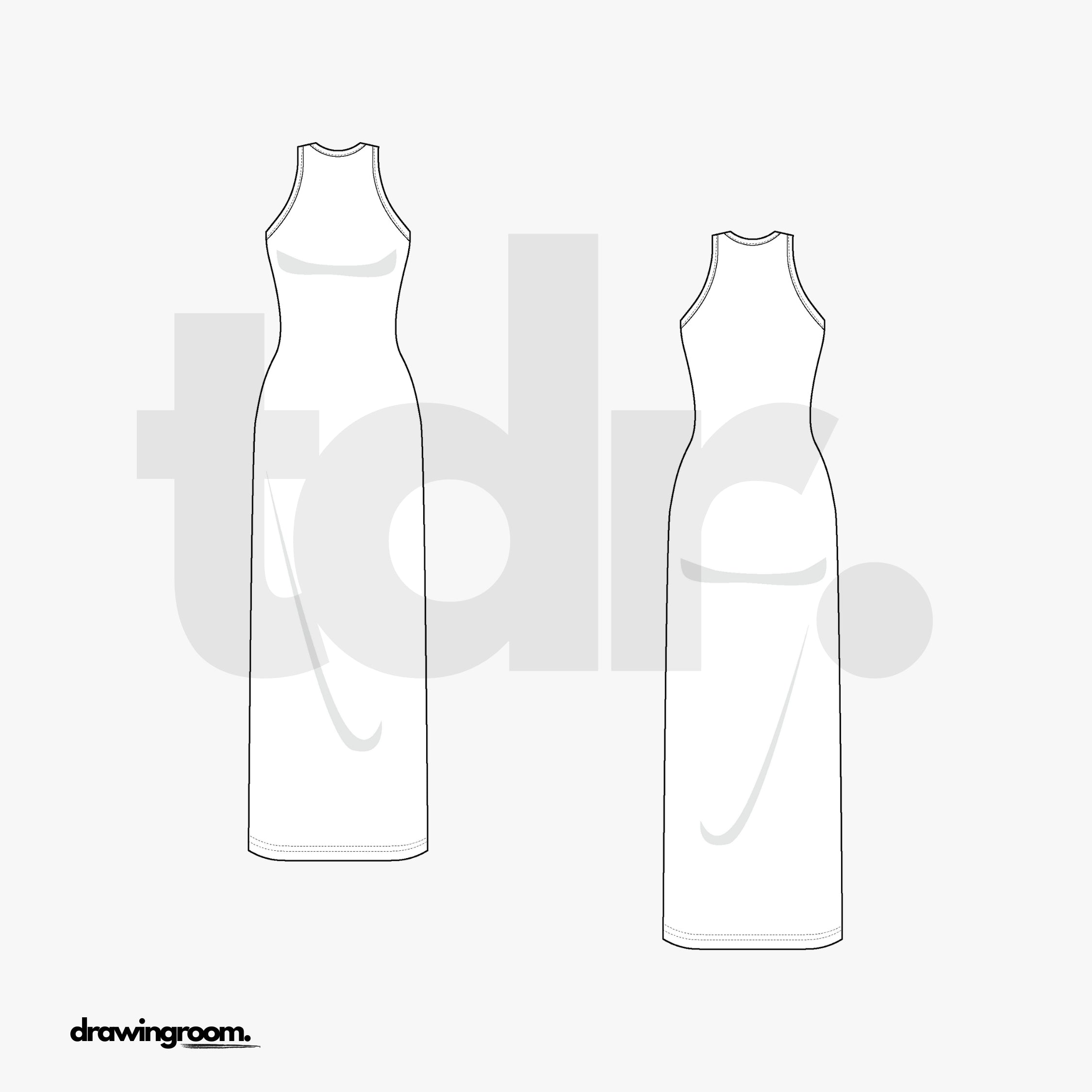 Sheath Fit Midi Sleeveless Dress - Flat Mockup Vector