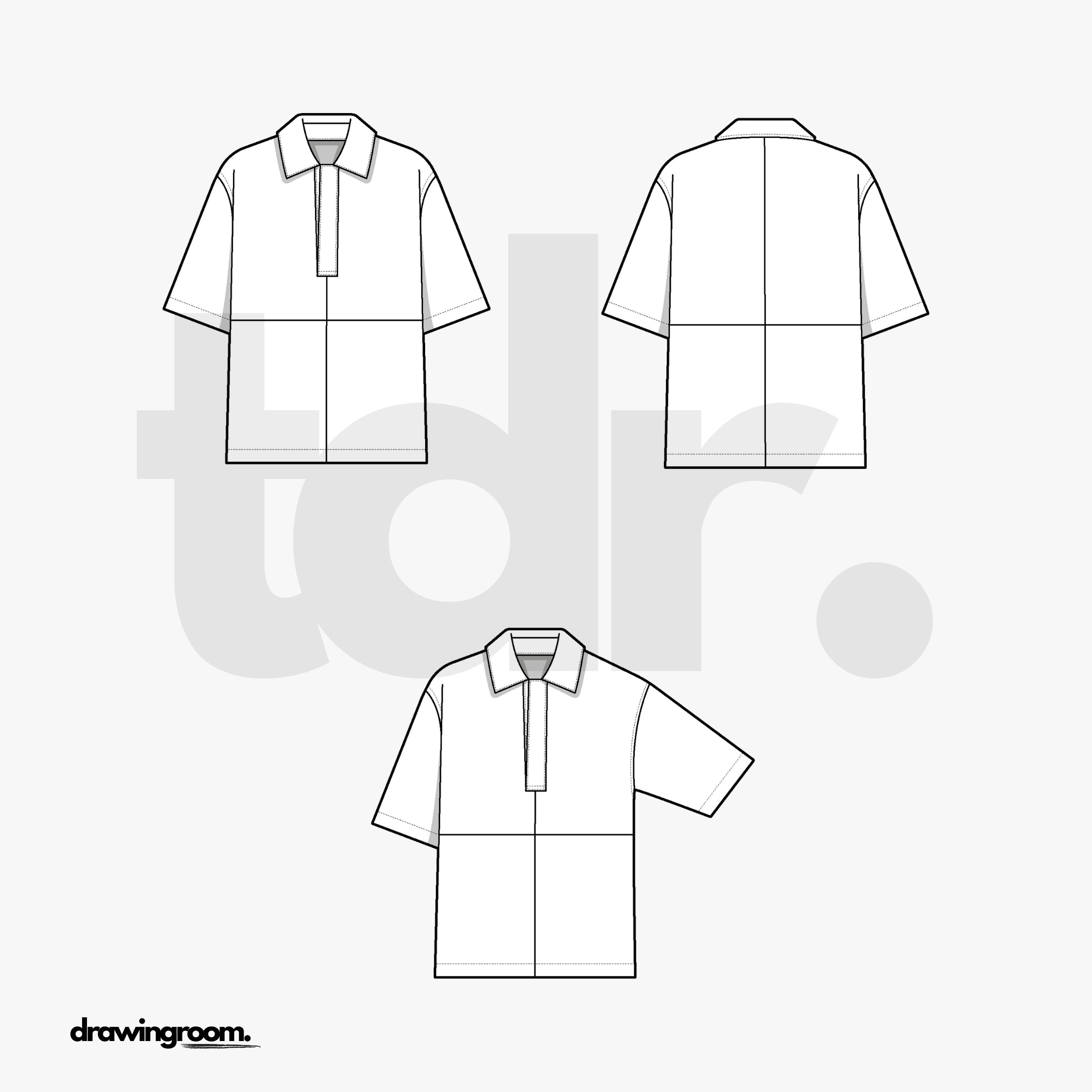 Short Sleeve Polo Shirt with Cross Cut and Sew Detail - Flat Mockup Vector