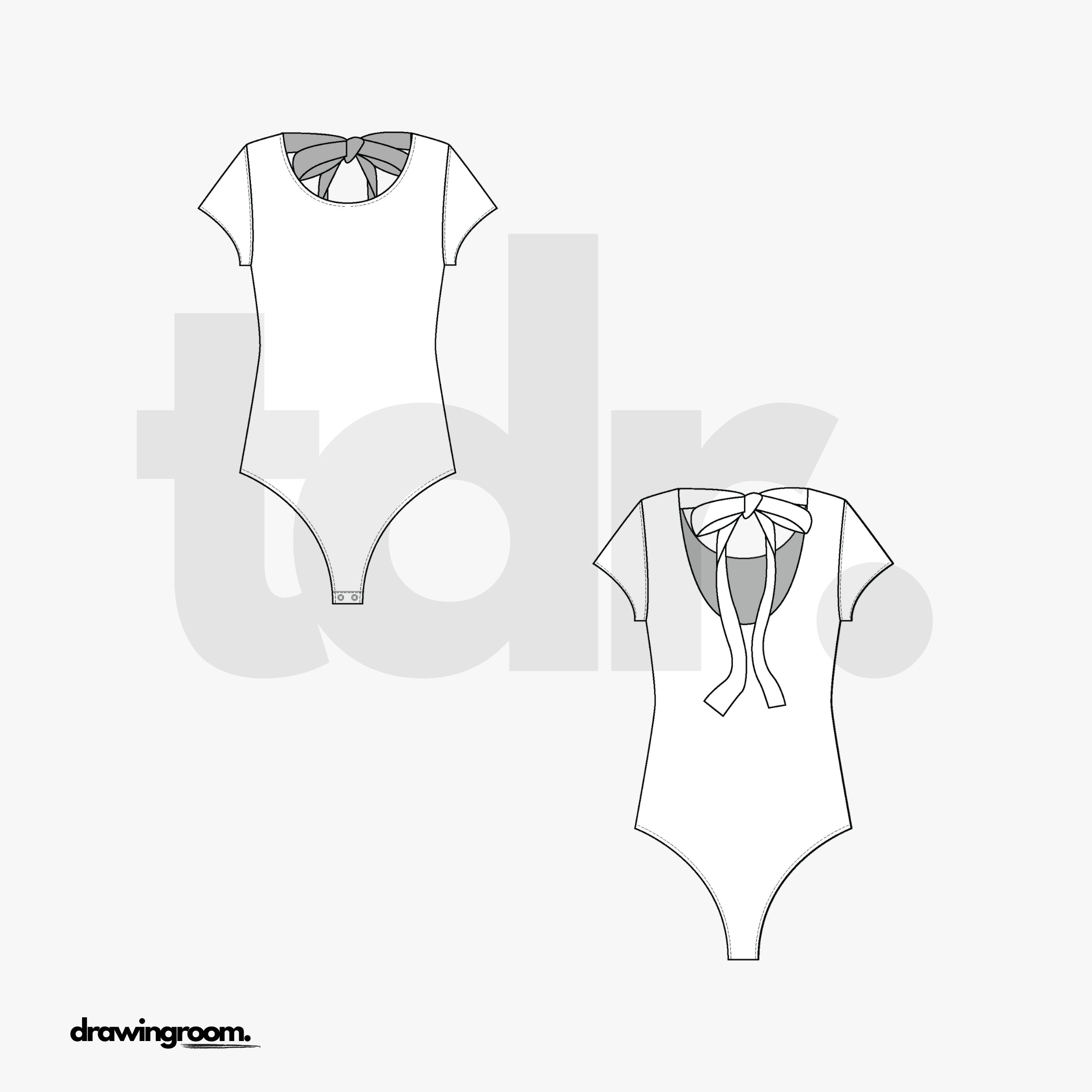 Short Sleeve with Bow Body Suit - Flat Mockup Vector