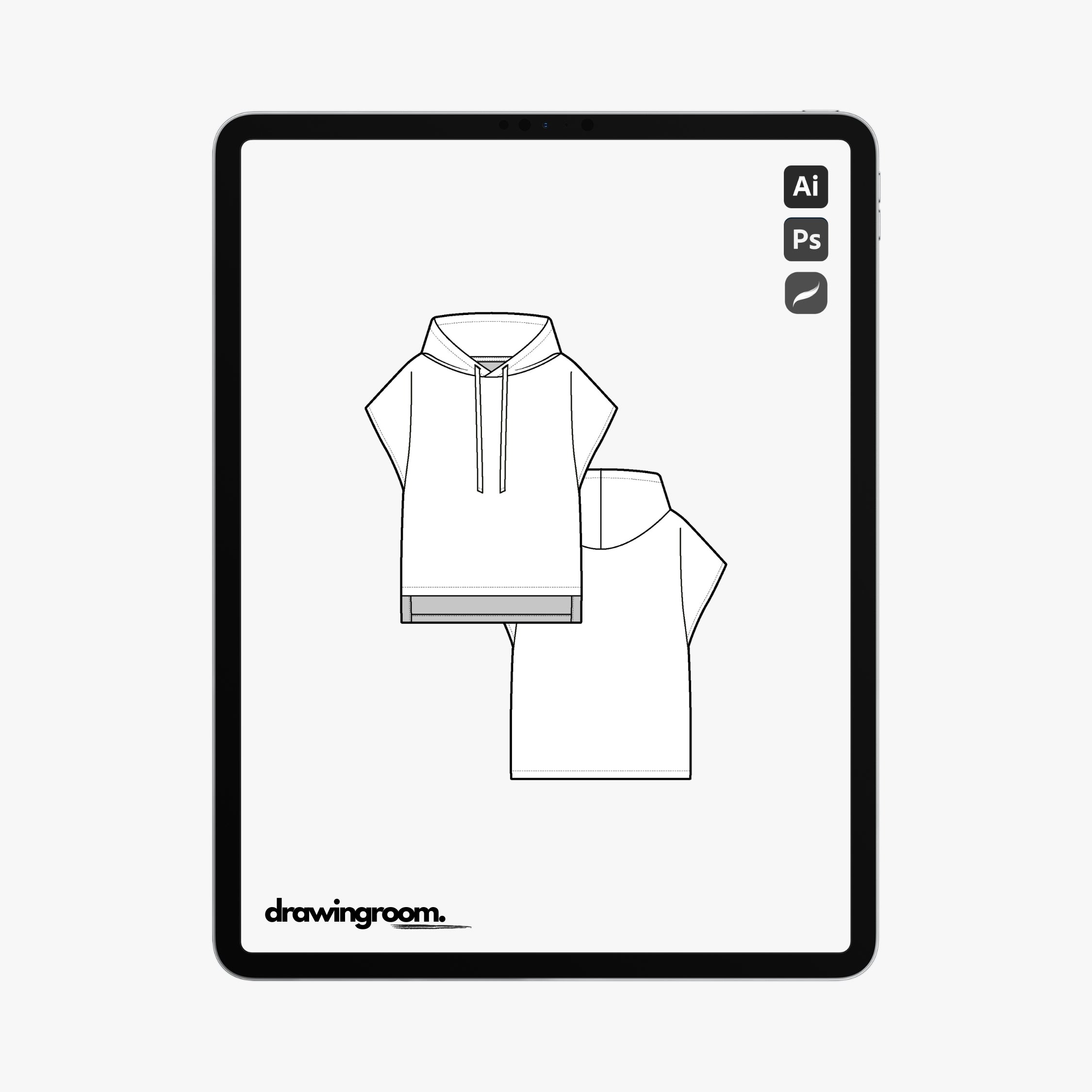 Short Sleeve Dolman Pullover Hoodie - Flat Mockup Vector