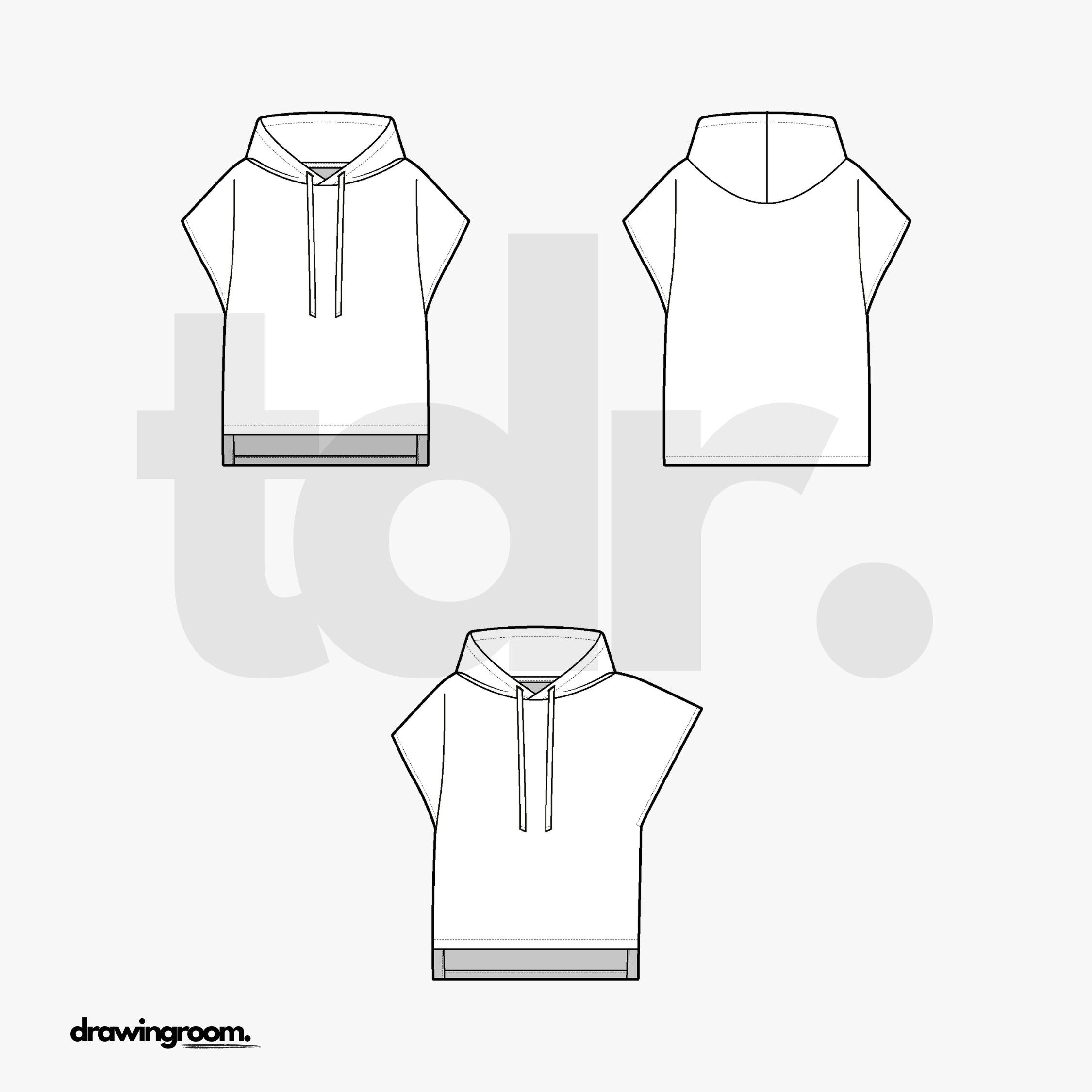 Short Sleeve Dolman Pullover Hoodie - Flat Mockup Vector